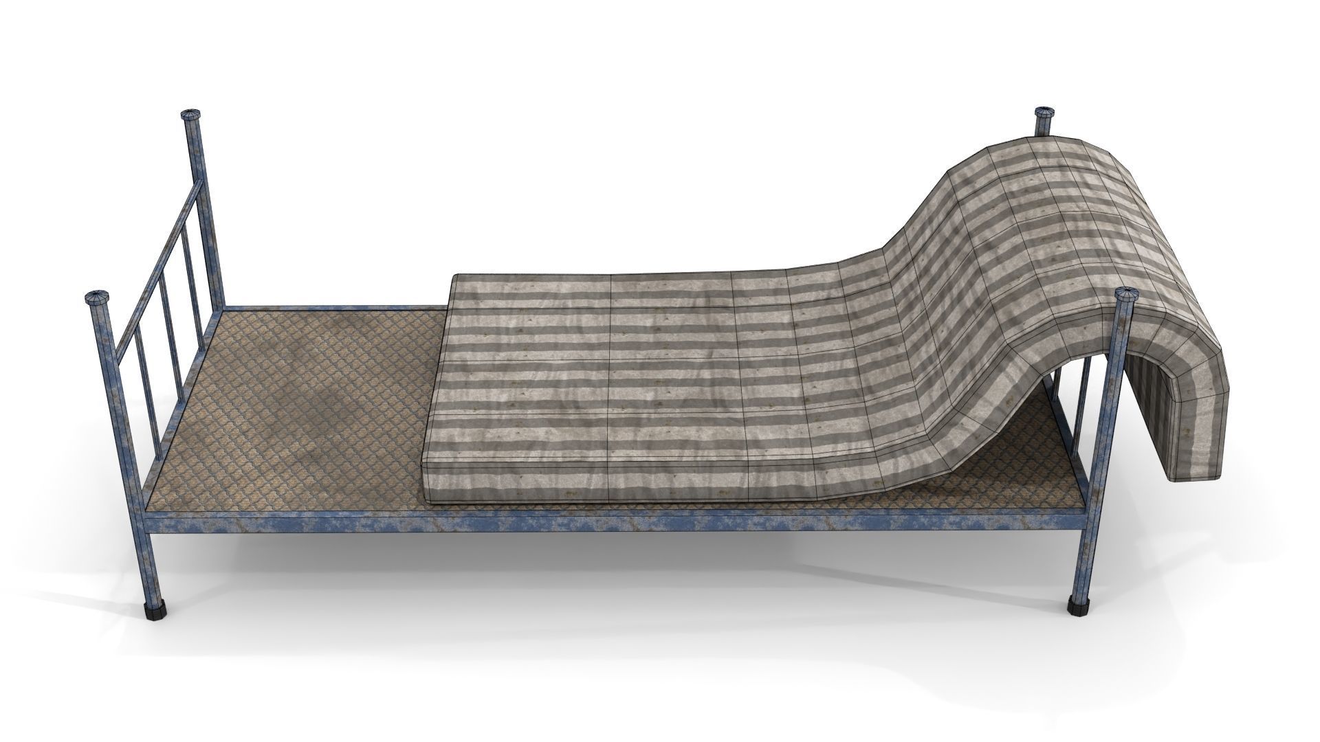 Old Dirty Single Bed 2 Low-poly 3D model_13