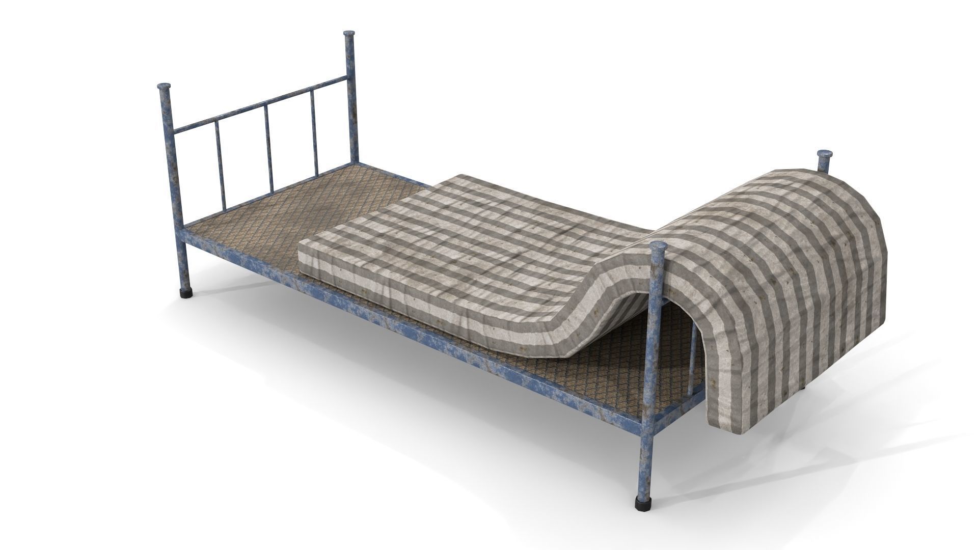 Old Dirty Single Bed 2 Low-poly 3D model_1