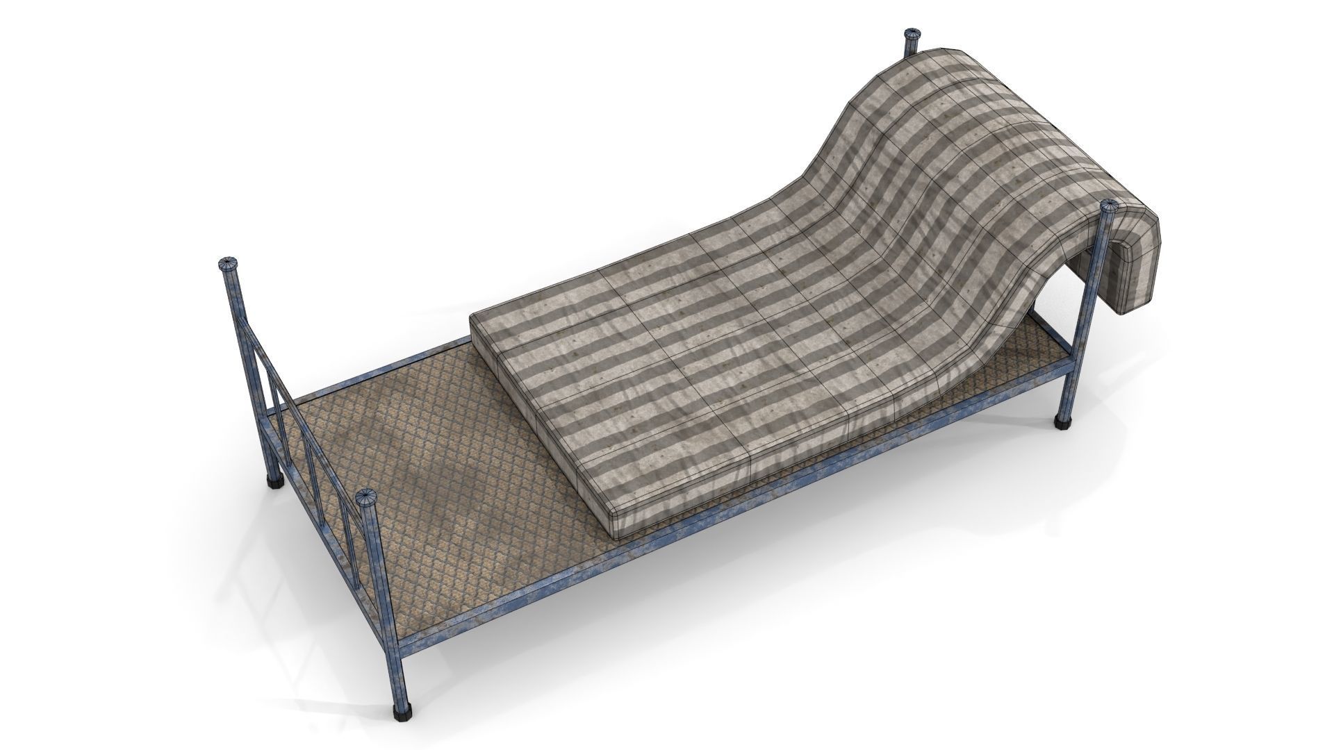 Old Dirty Single Bed 2 Low-poly 3D model_12