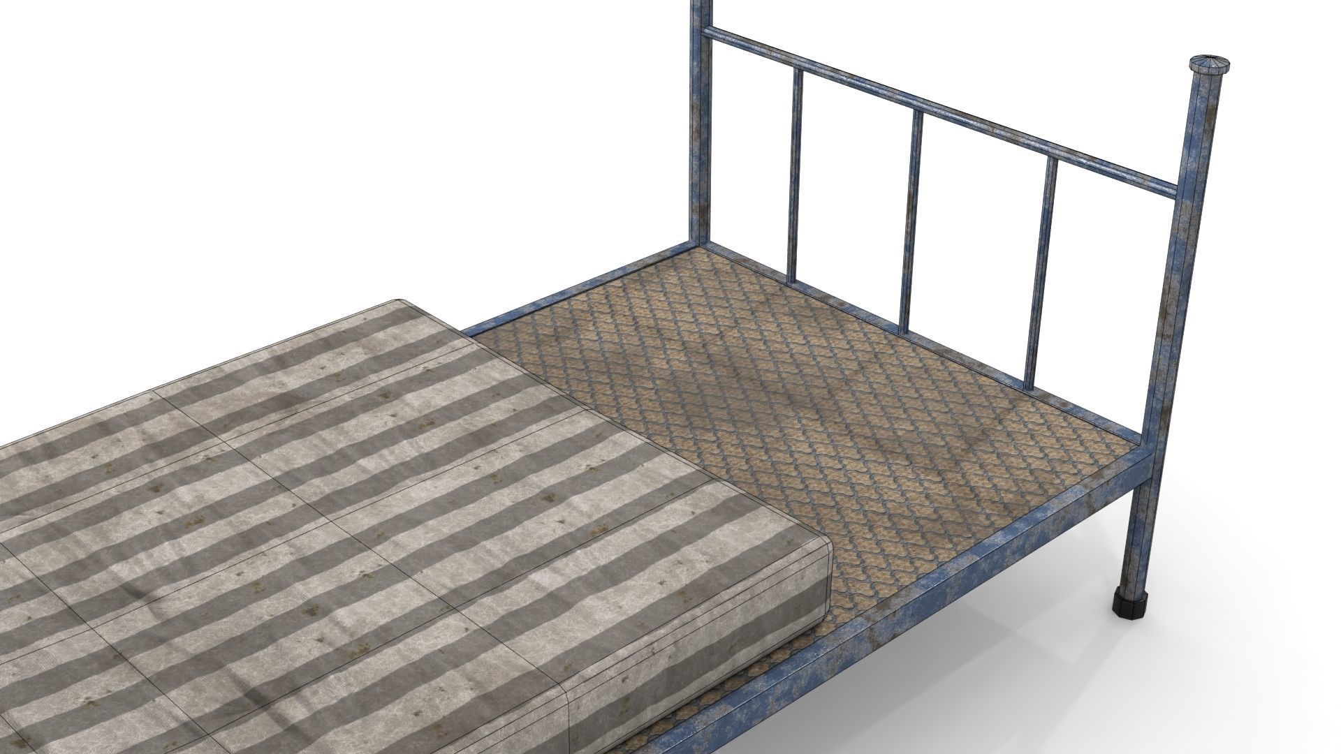 Old Dirty Single Bed 2 Low-poly 3D model_18