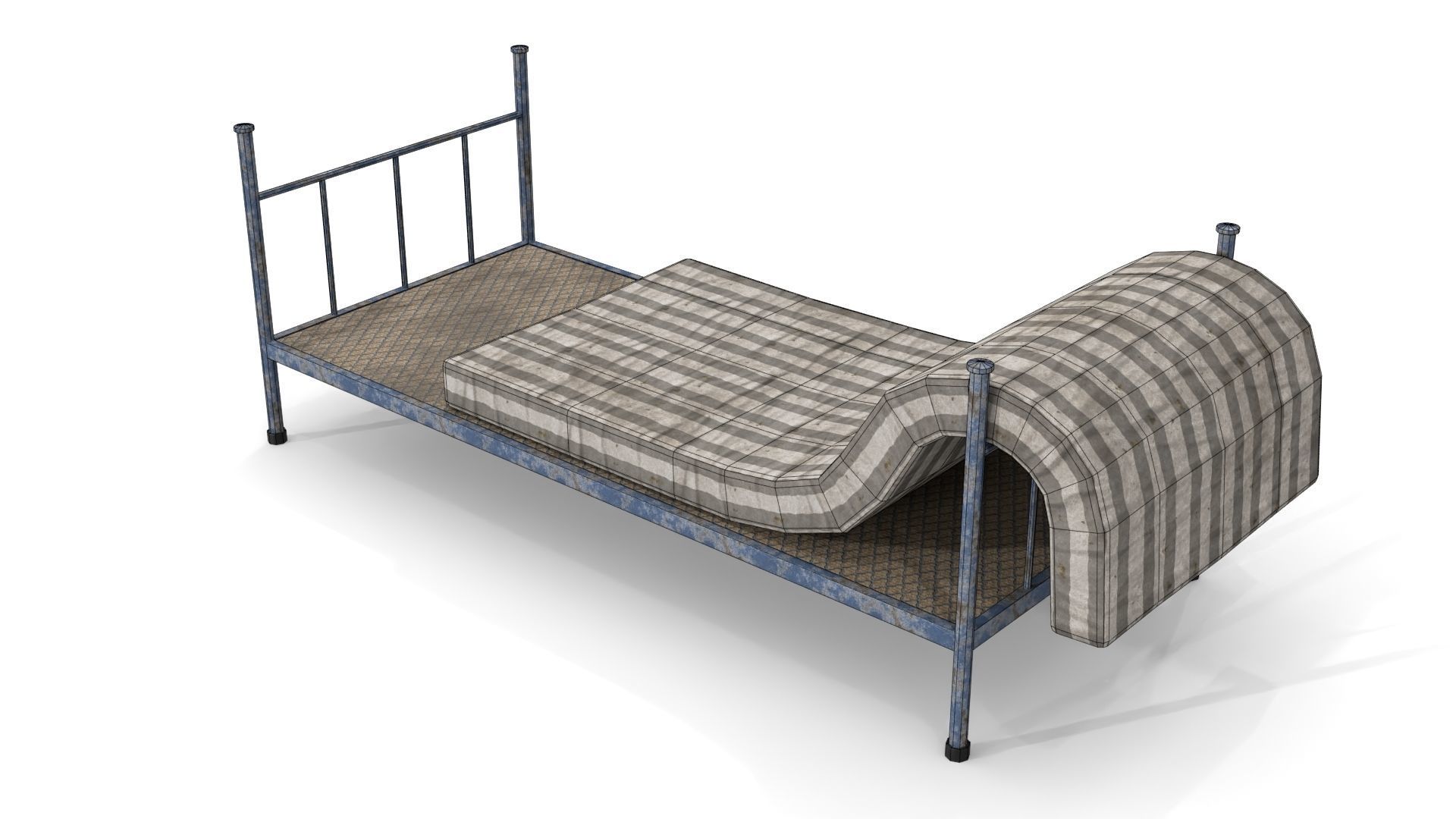 Old Dirty Single Bed 2 Low-poly 3D model_11
