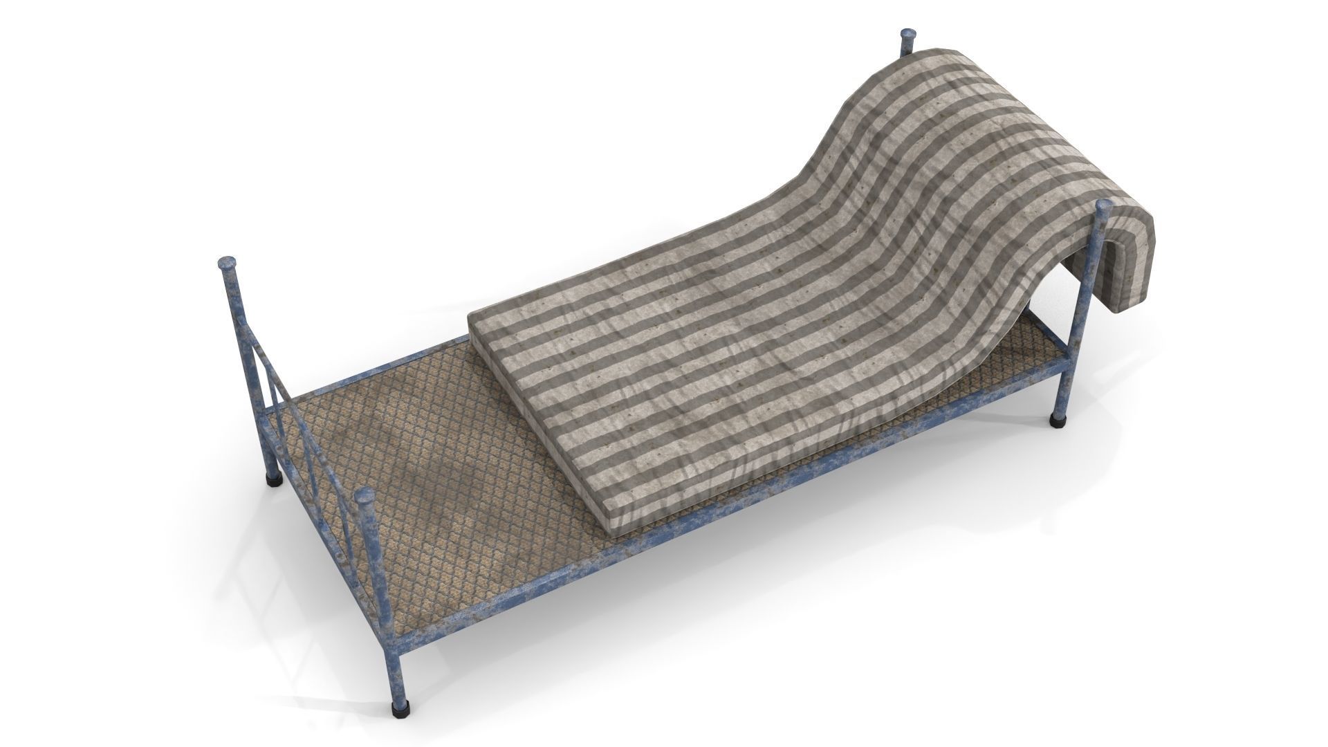 Old Dirty Single Bed 2 Low-poly 3D model_2