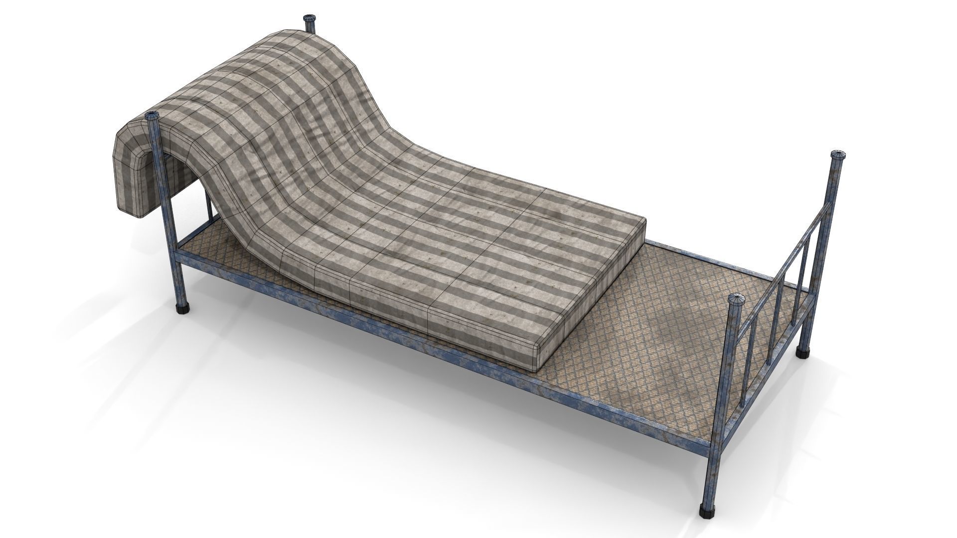 Old Dirty Single Bed 2 Low-poly 3D model_17