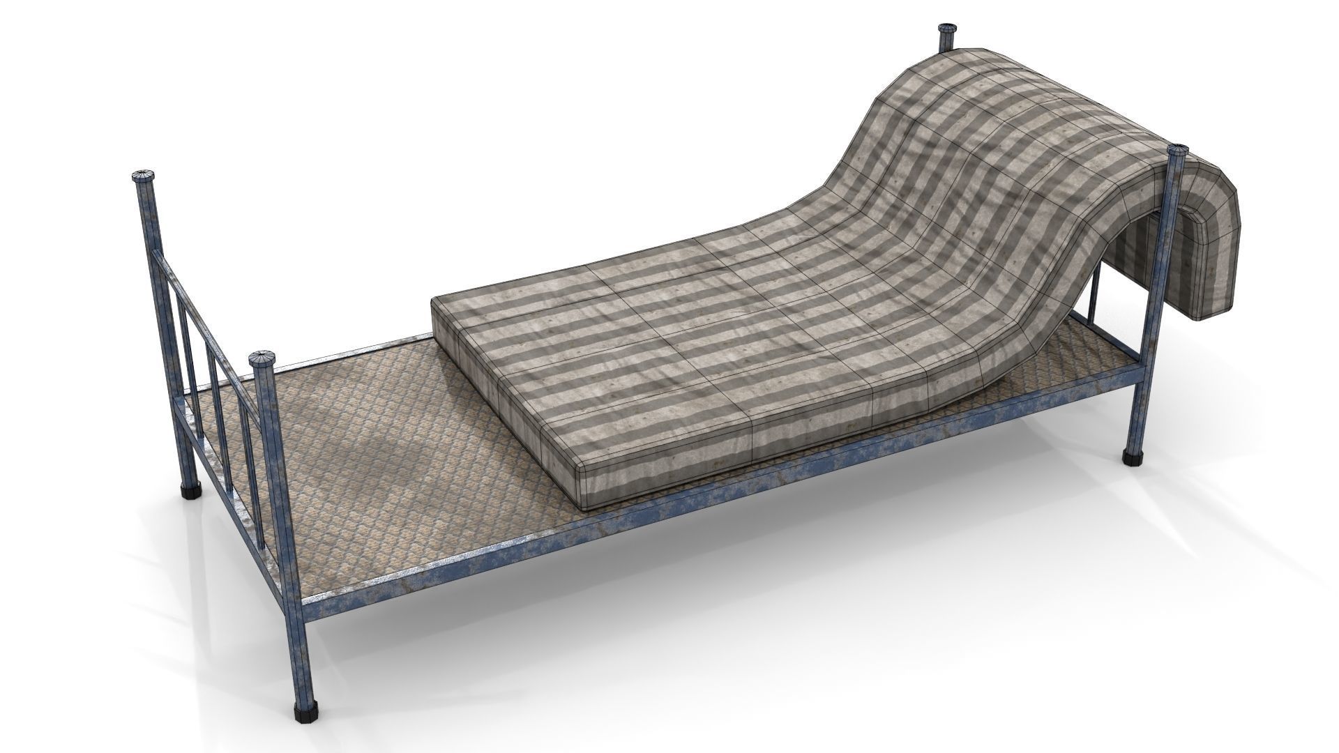 Old Dirty Single Bed 2 Low-poly 3D model_16
