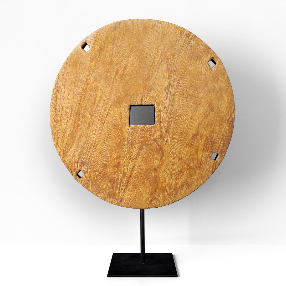 Wood Modern Sculpture with an Arcaic Wooden Wheel 3D model_1