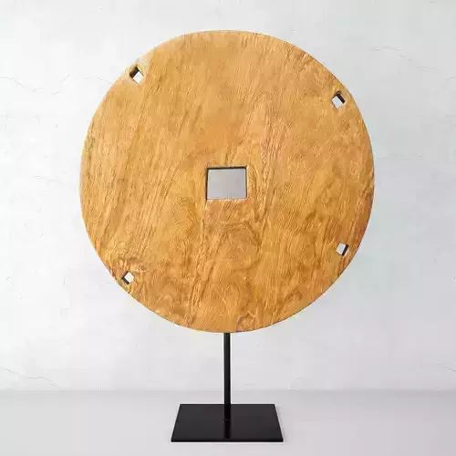 Wood Modern Sculpture with an Arcaic Wooden Wheel 3D model