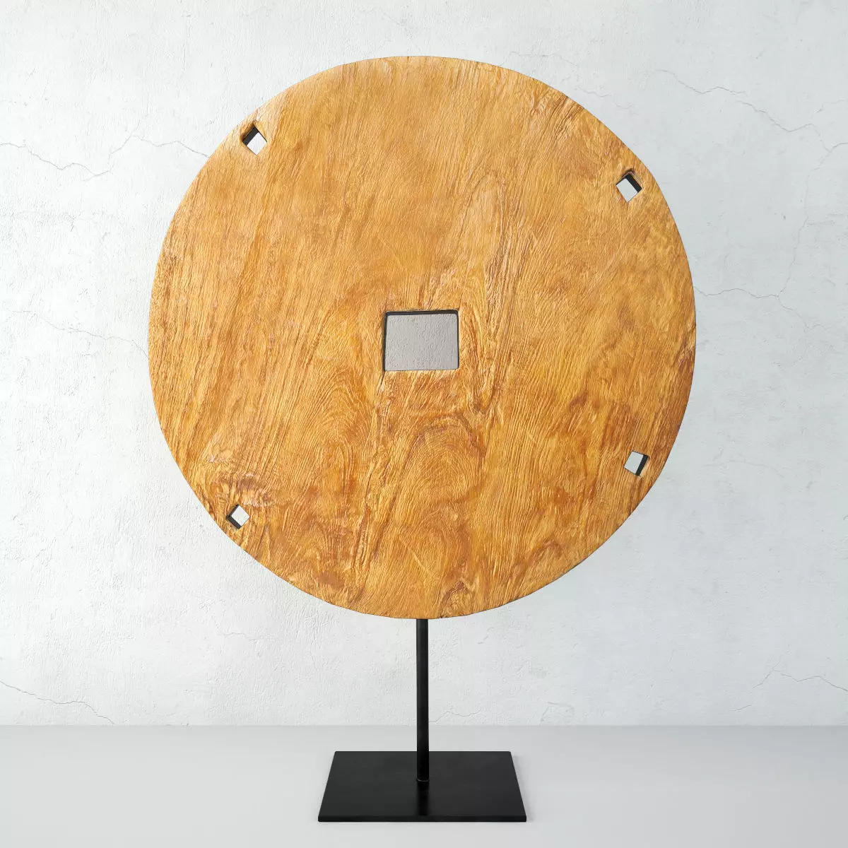 Wood Modern Sculpture with an Arcaic Wooden Wheel 3D model_0