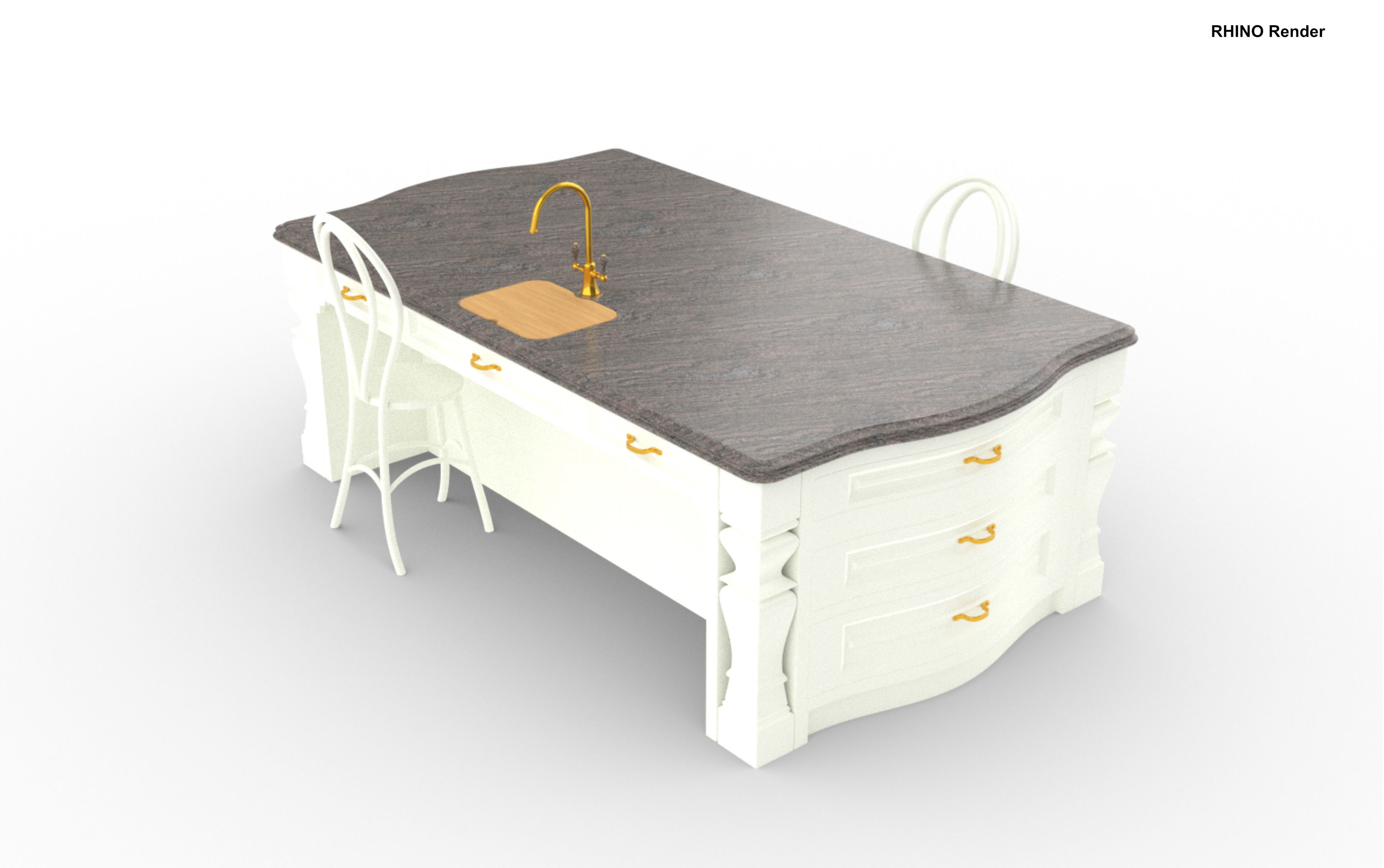 Kitchen Island With Basin Low-poly 3D model_11