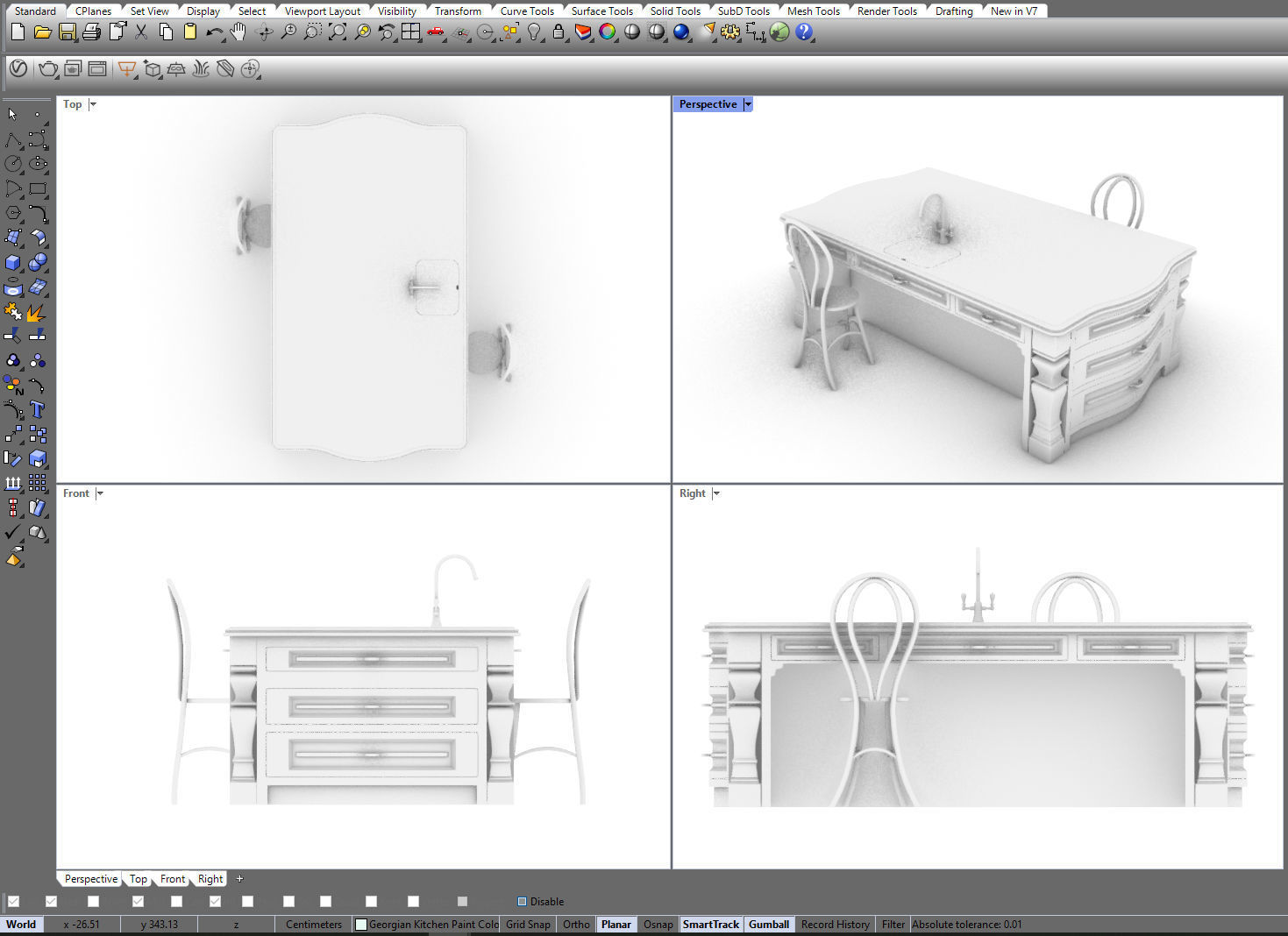 Kitchen Island With Basin Low-poly 3D model_36
