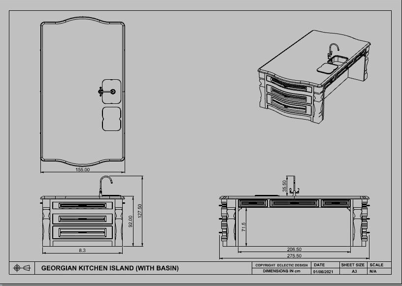 Kitchen Island With Basin Low-poly 3D model_48