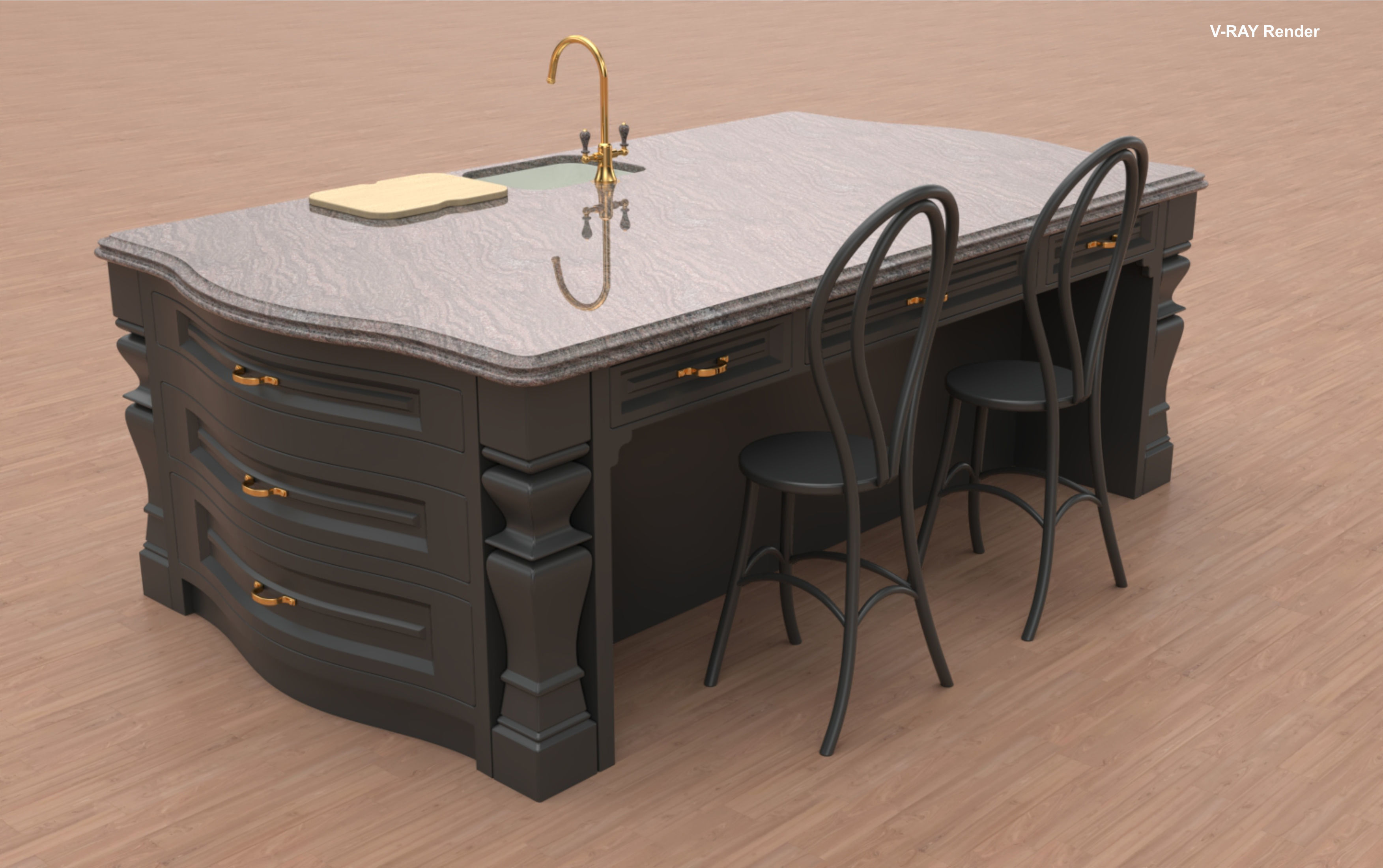 Kitchen Island With Basin Low-poly 3D model_17