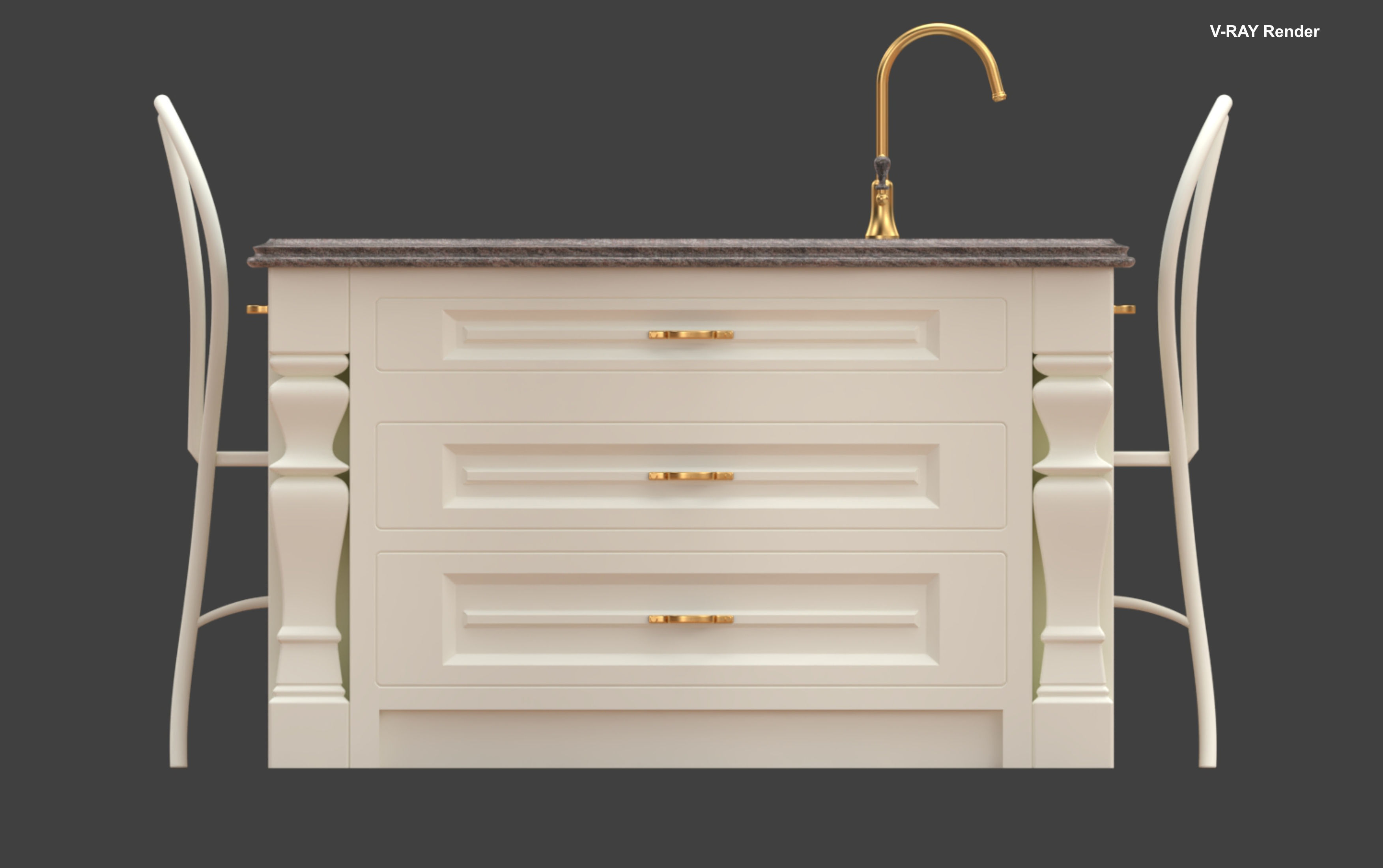 Kitchen Island With Basin Low-poly 3D model_43