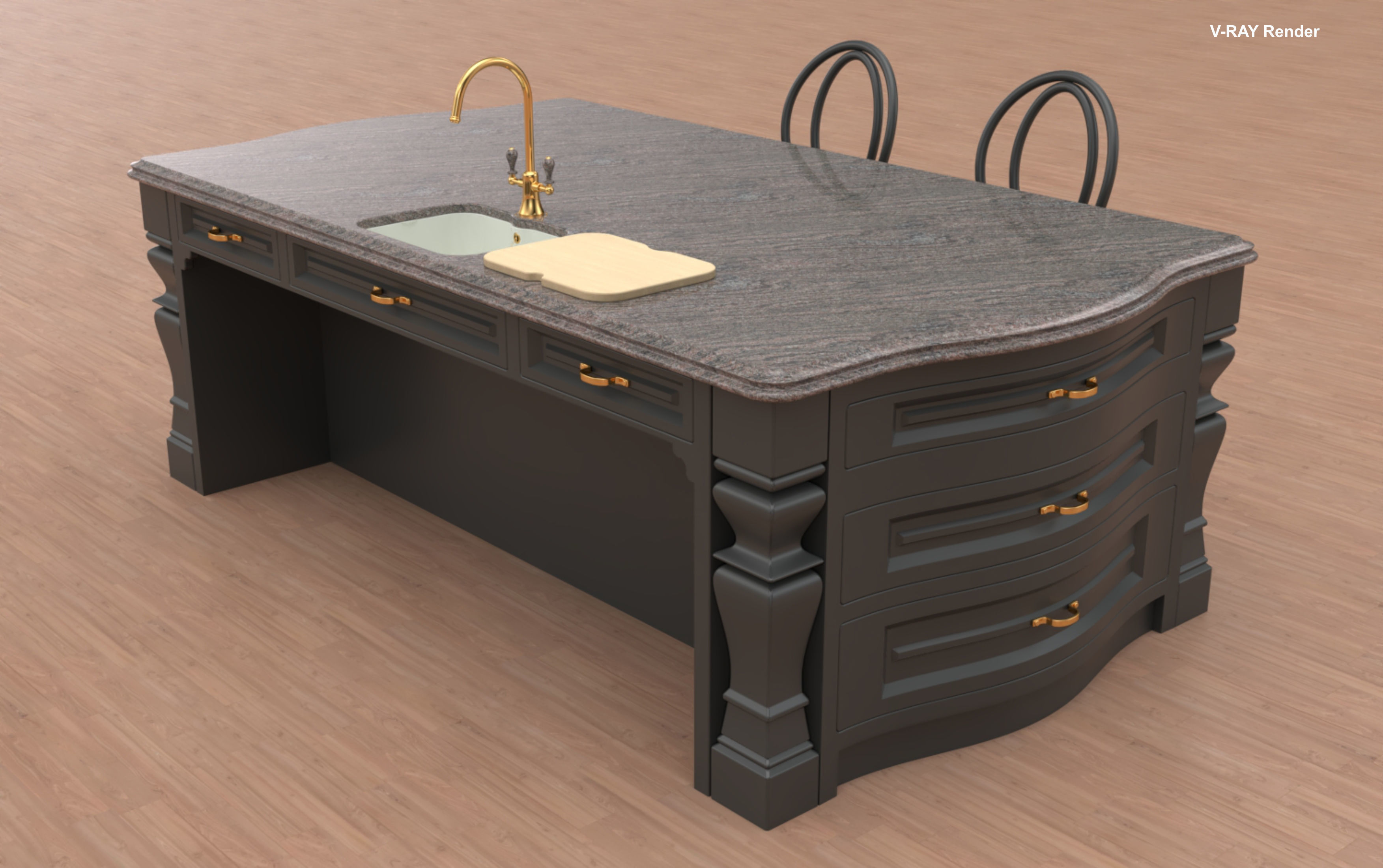 Kitchen Island With Basin Low-poly 3D model_15