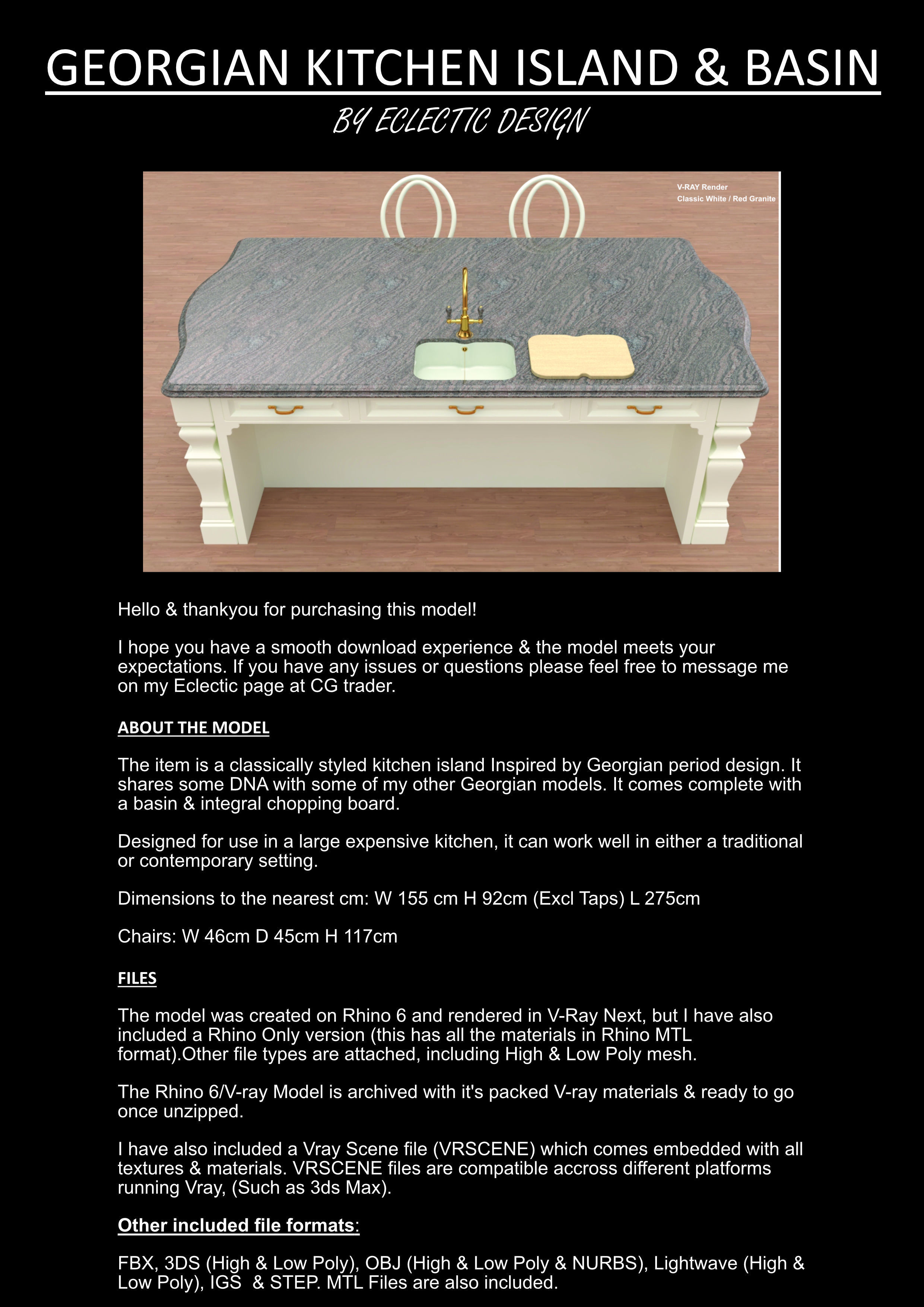 Kitchen Island With Basin Low-poly 3D model_45