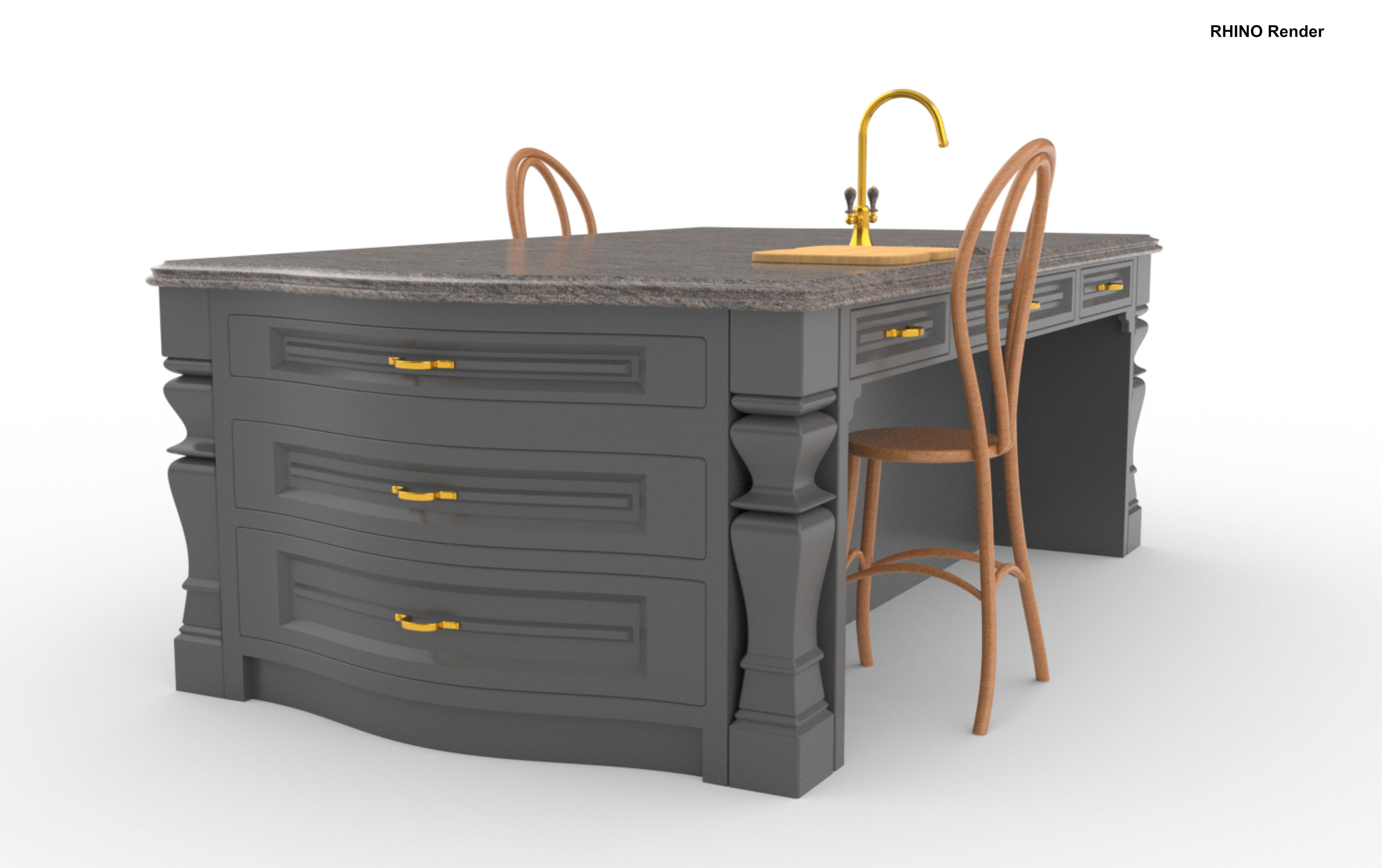 Kitchen Island With Basin Low-poly 3D model_12