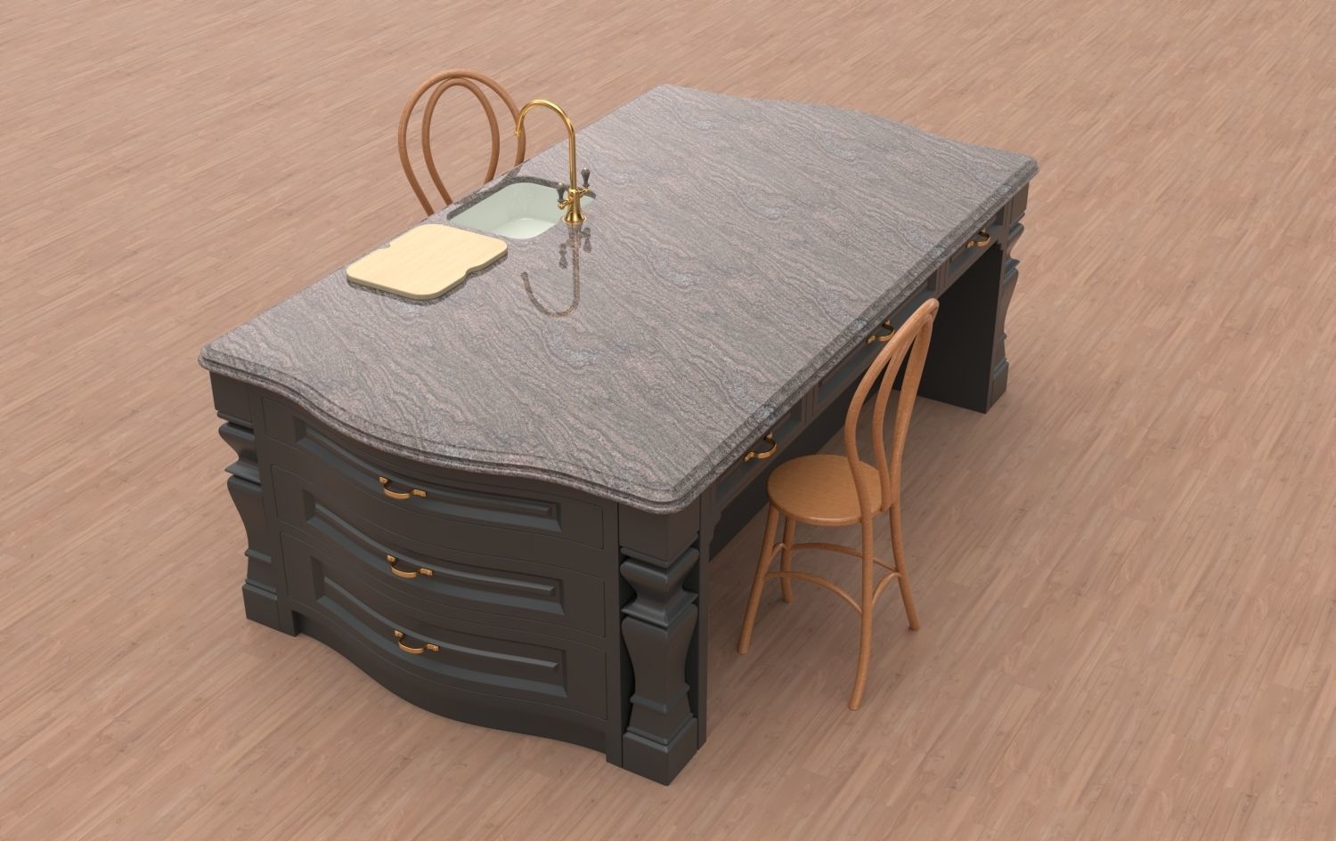 Kitchen Island With Basin Low-poly 3D model_19
