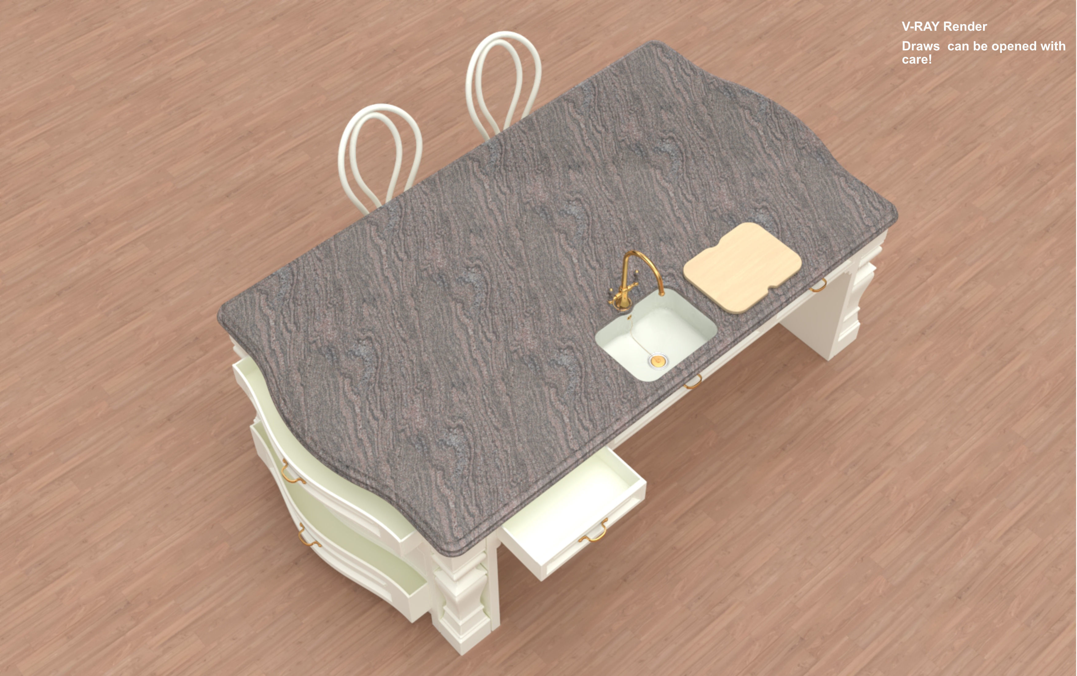 Kitchen Island With Basin Low-poly 3D model_3