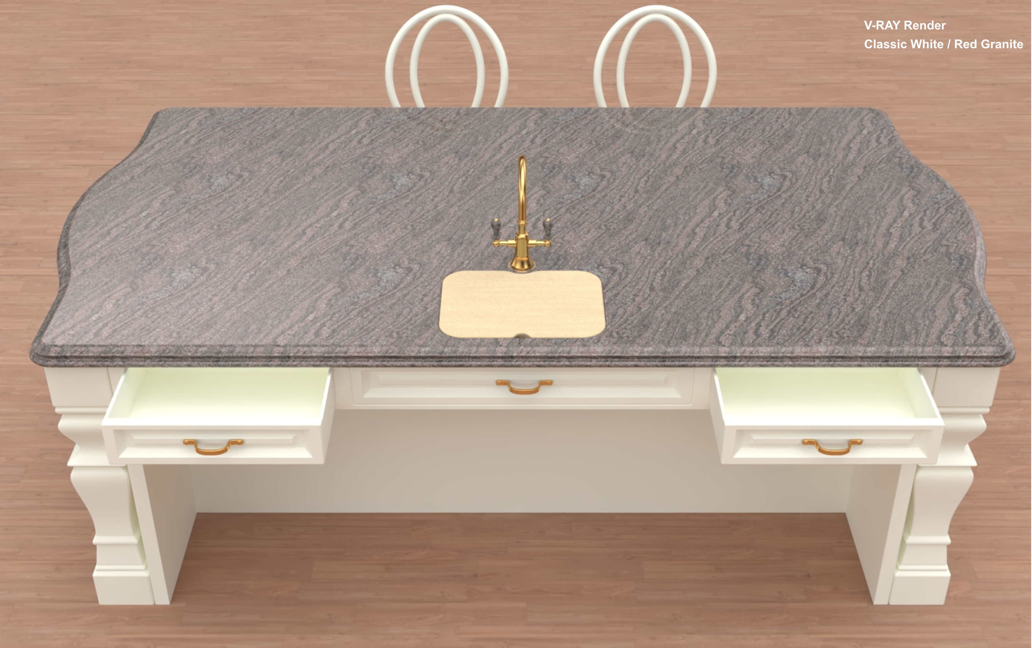 Kitchen Island With Basin Low-poly 3D model_2