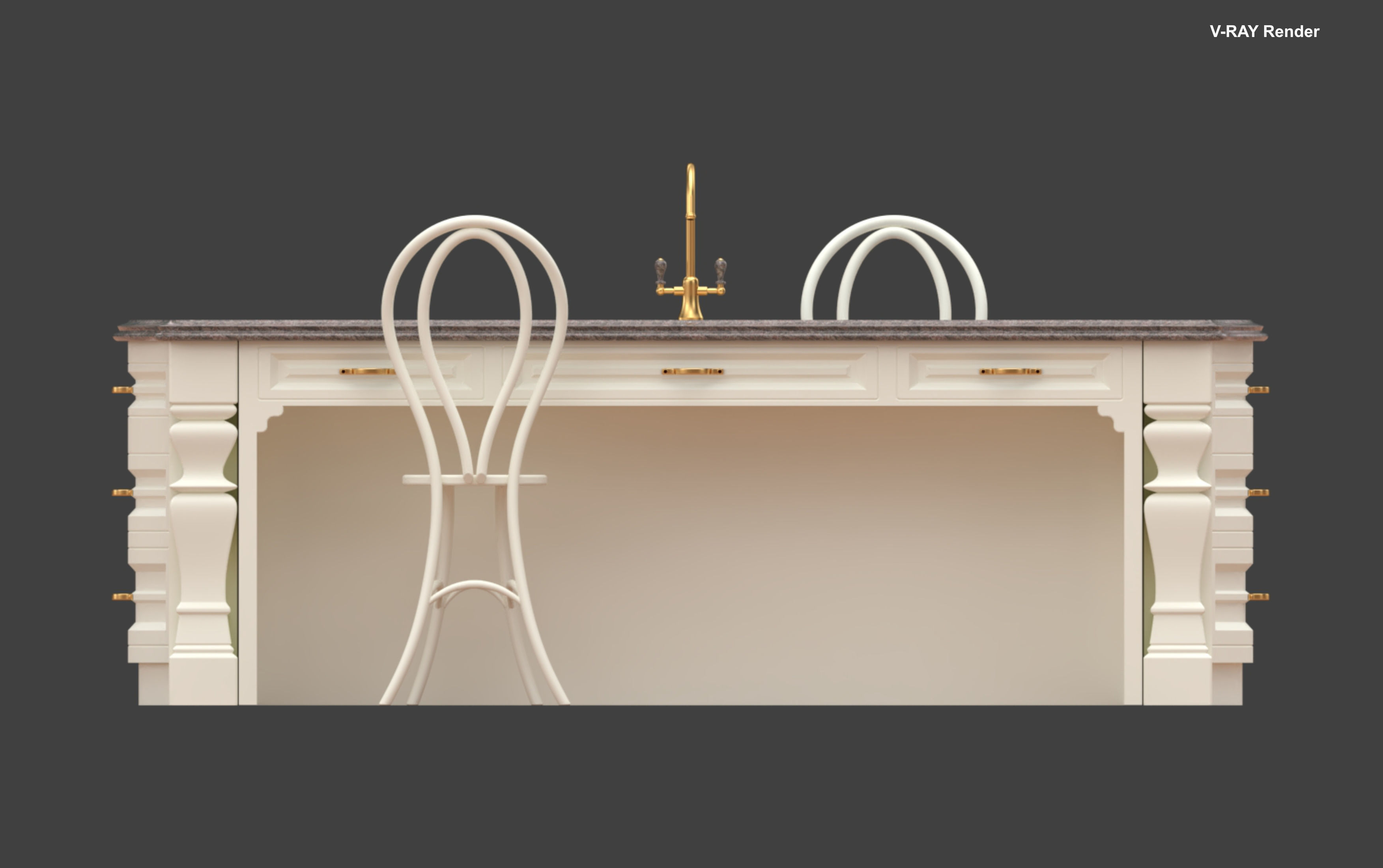 Kitchen Island With Basin Low-poly 3D model_42