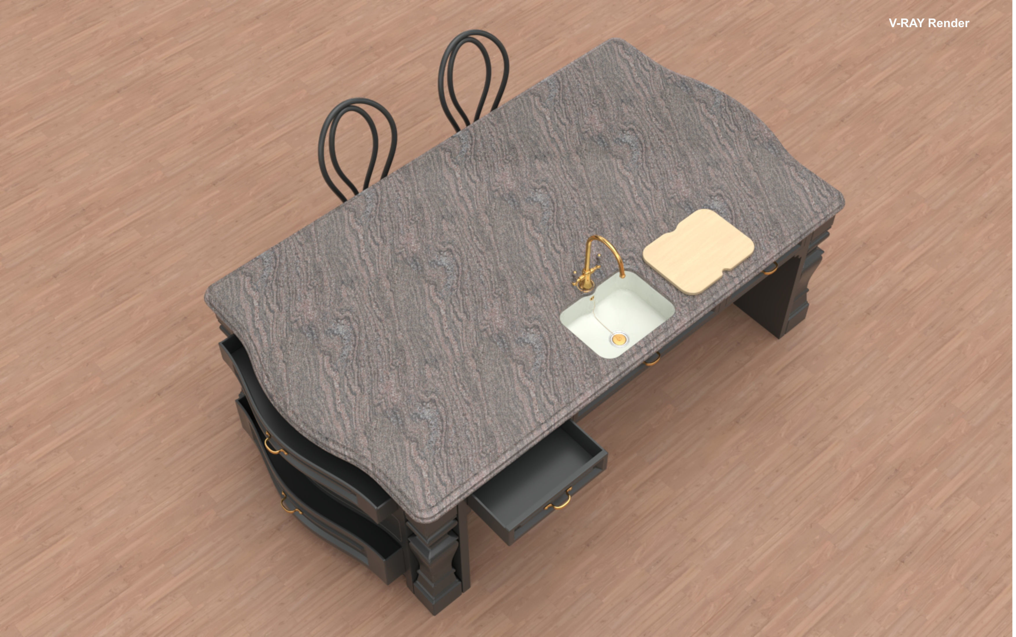 Kitchen Island With Basin Low-poly 3D model_18