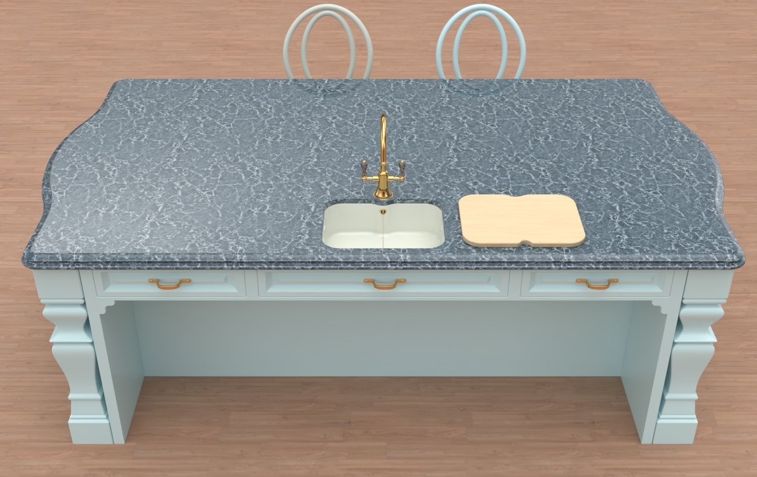 Kitchen Island With Basin Low-poly 3D model_21