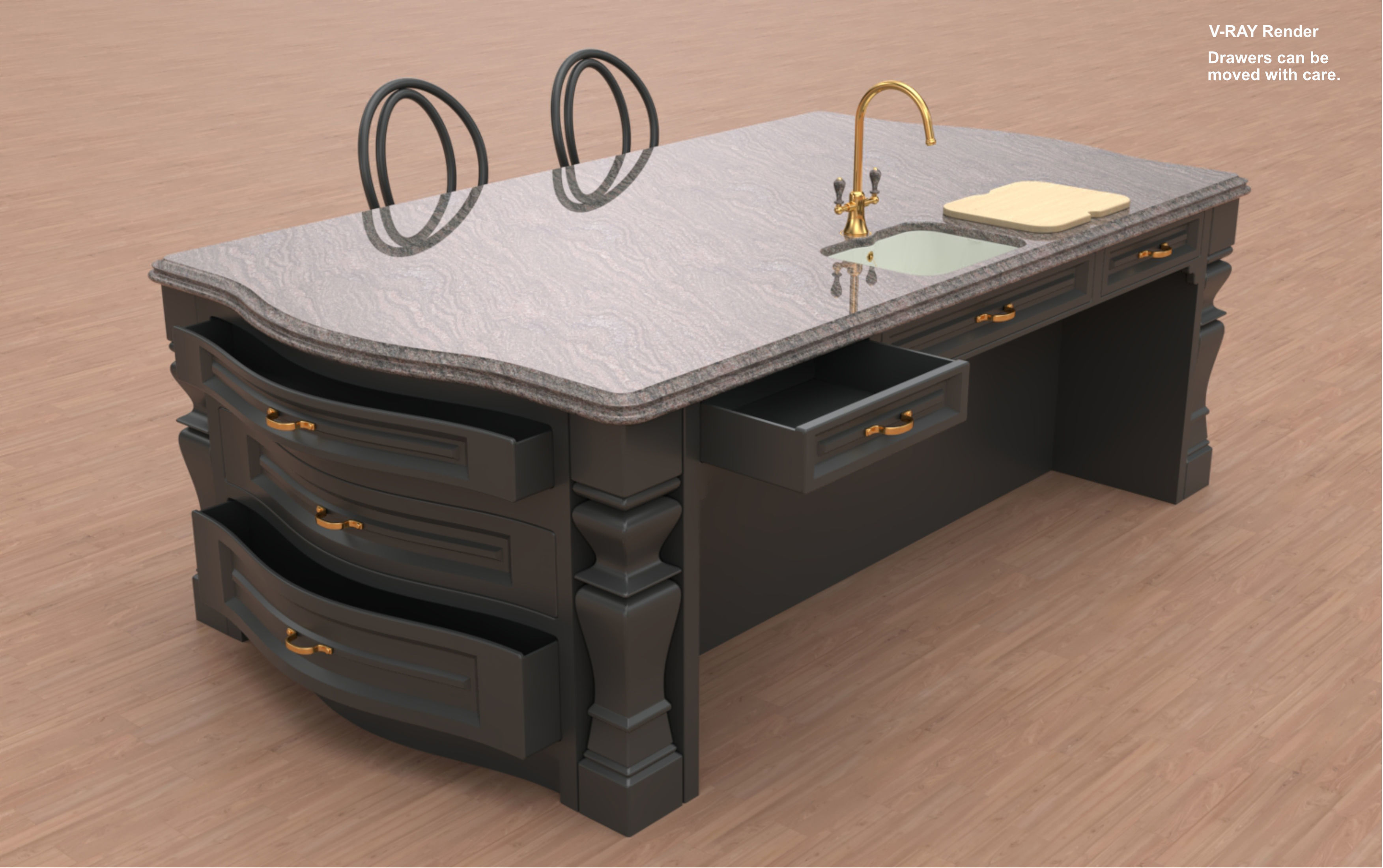 Kitchen Island With Basin Low-poly 3D model_41
