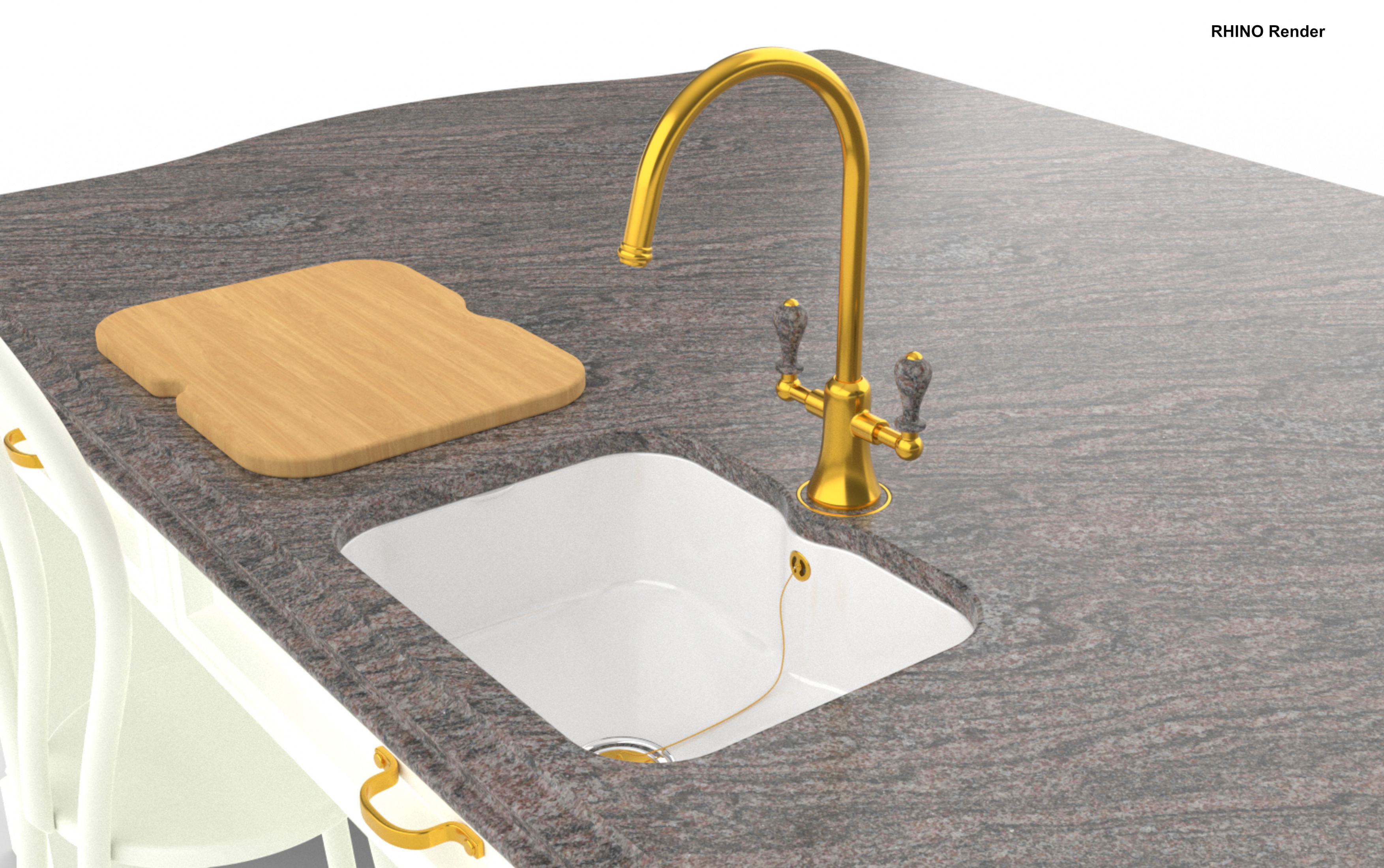 Kitchen Island With Basin Low-poly 3D model_13