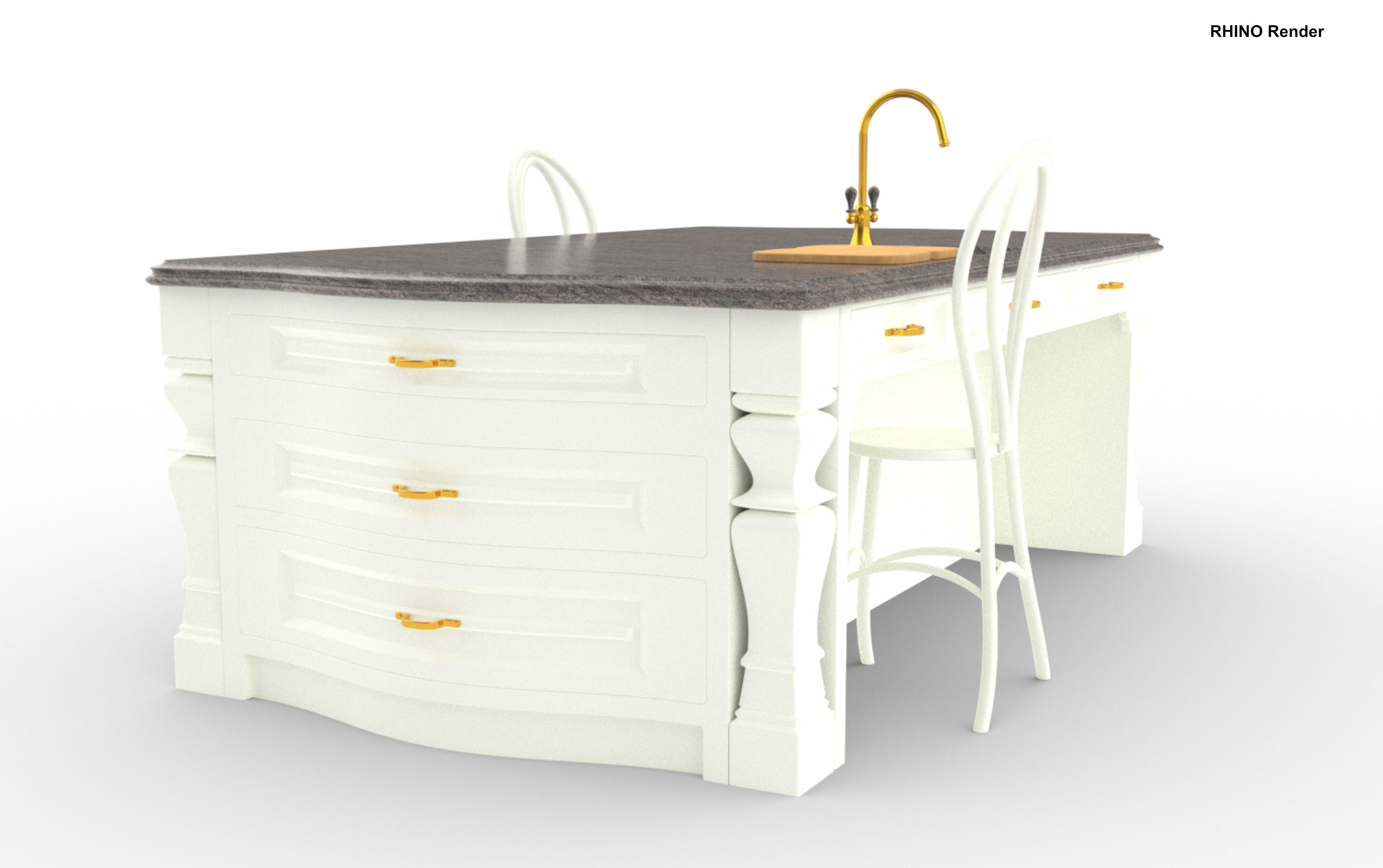 Kitchen Island With Basin Low-poly 3D model_10