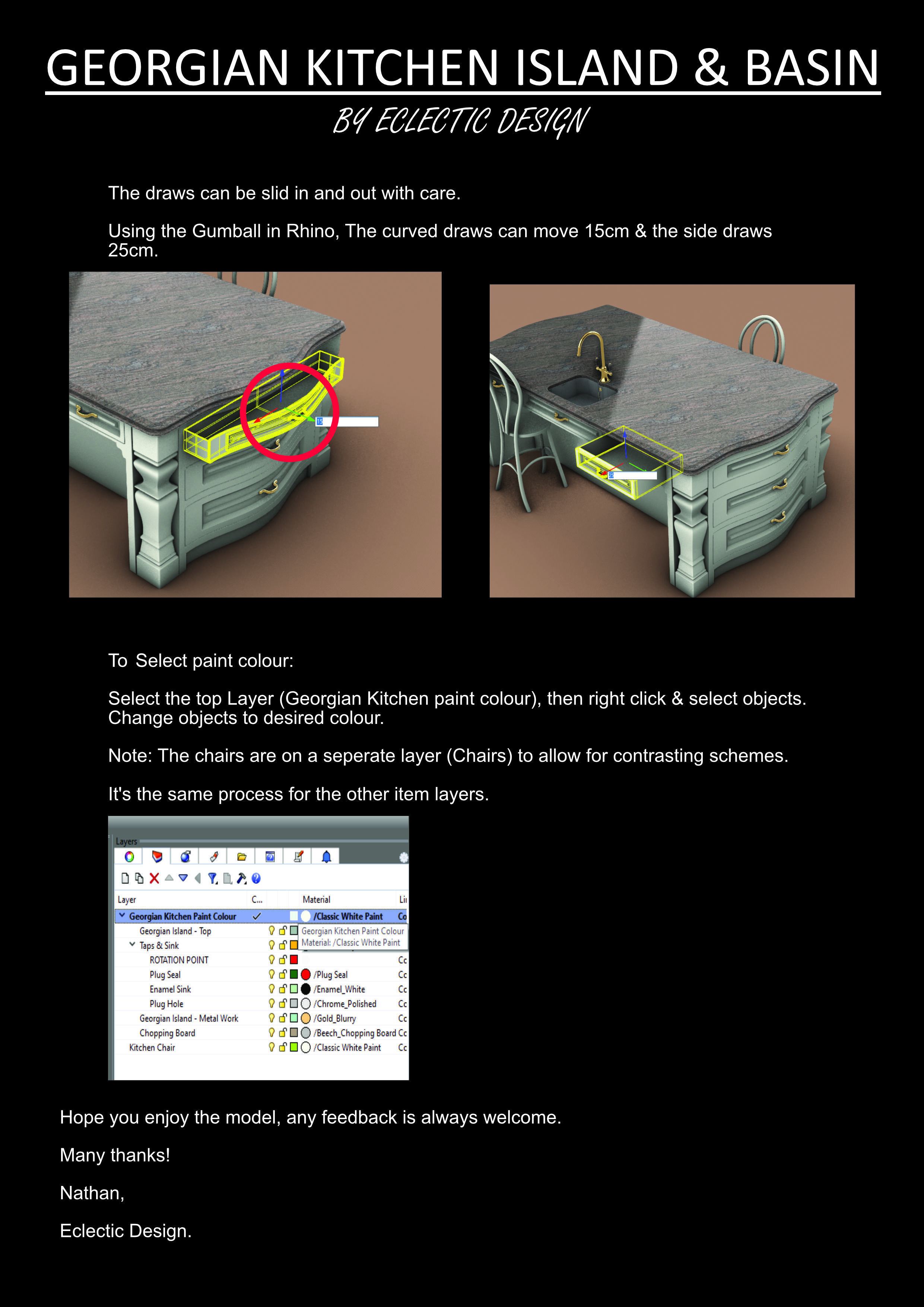 Kitchen Island With Basin Low-poly 3D model_46