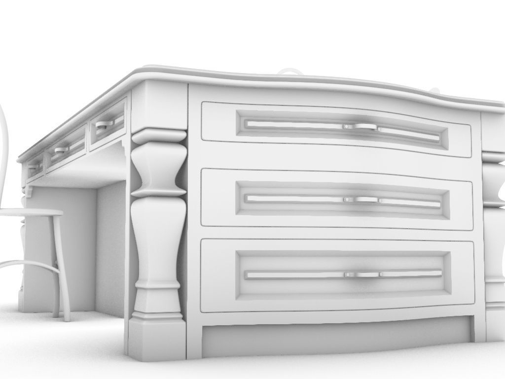 Kitchen Island With Basin Low-poly 3D model_30