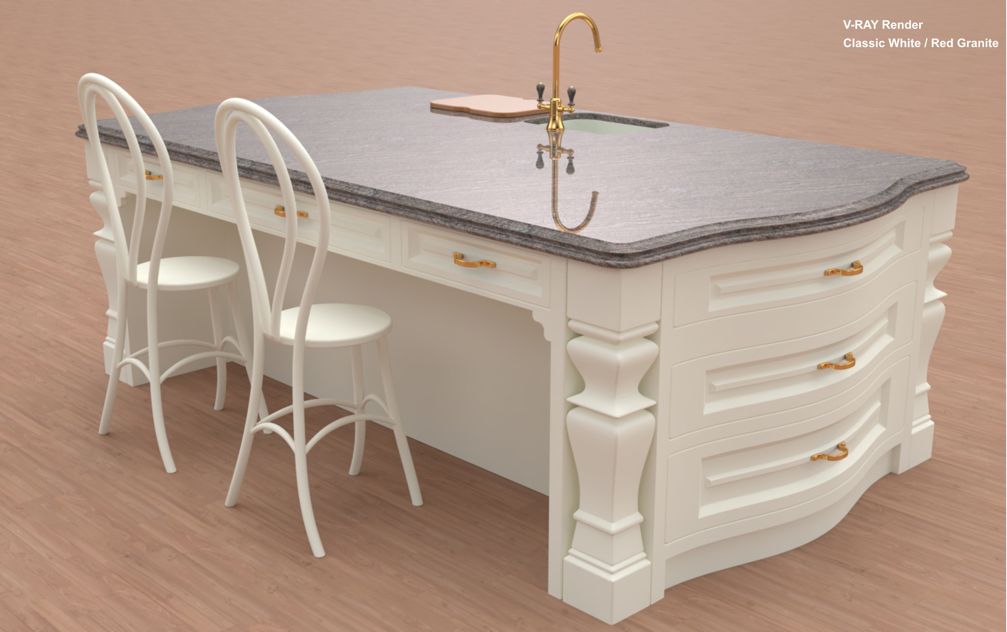 Kitchen Island With Basin Low-poly 3D model_4
