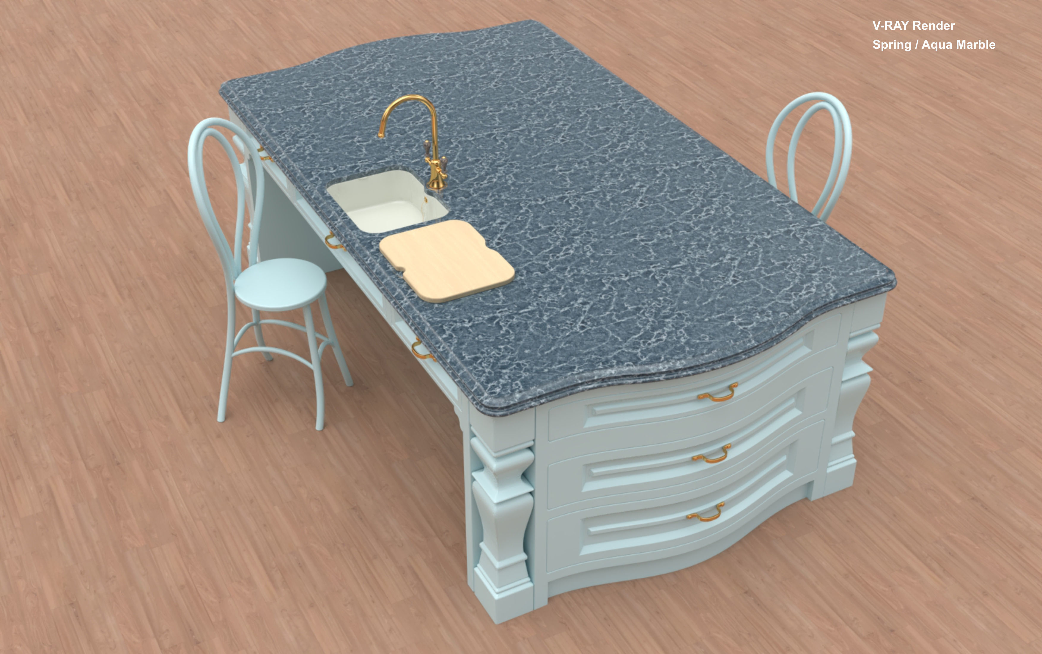 Kitchen Island With Basin Low-poly 3D model_22