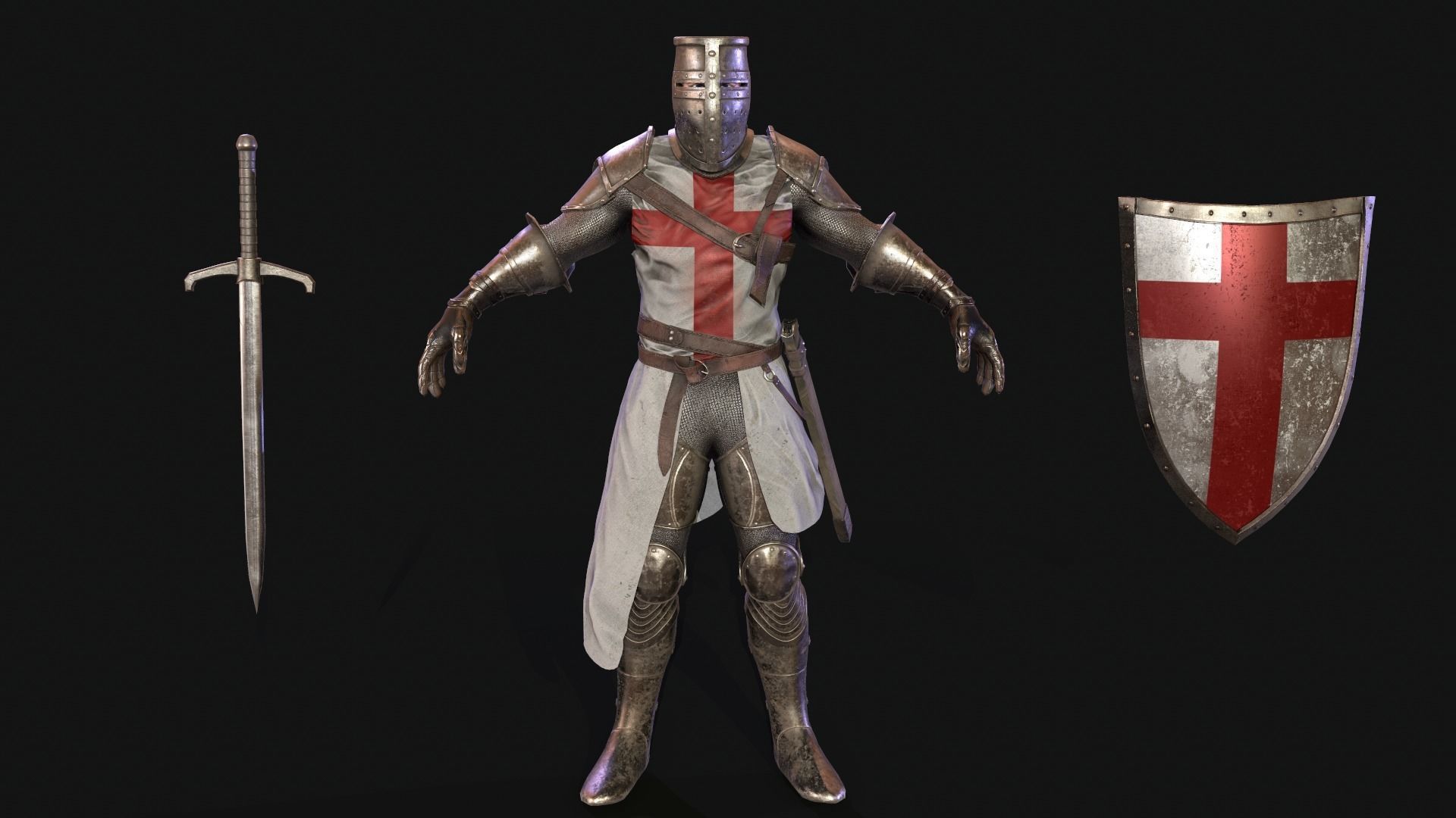 Knight Templar Low-poly 3D model_3