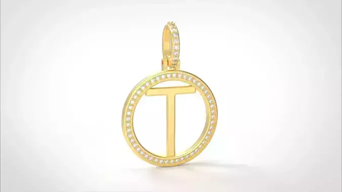Model 488 Alphabets Necklace  The Letter T Circle Diamond 3D print model