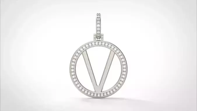 Model 490 Alphabets Necklace  The Letter V Circle Diamond