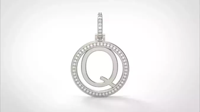 Model 493 Alphabets Necklace  The Letter Q Circle Diamond
