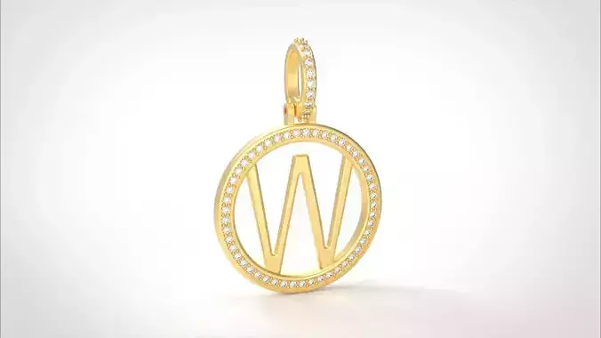 Model 494 Alphabets Necklace  The Letter W Circle Diamond