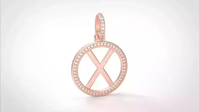 Model 495 Alphabets Necklace  The Letter X Circle Diamond