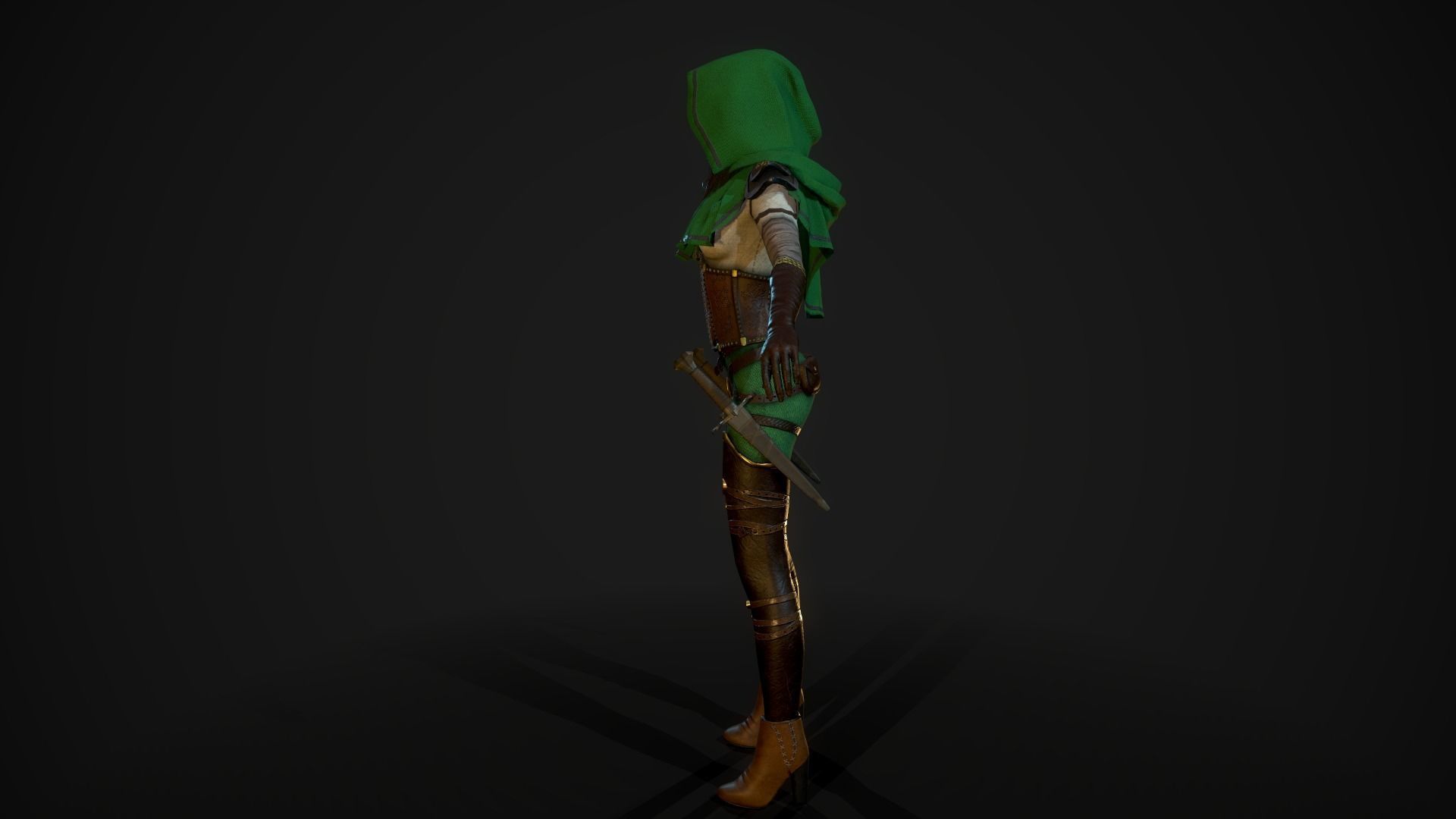 Girl Assassin - Game Ready Character Low-poly 3D model_8