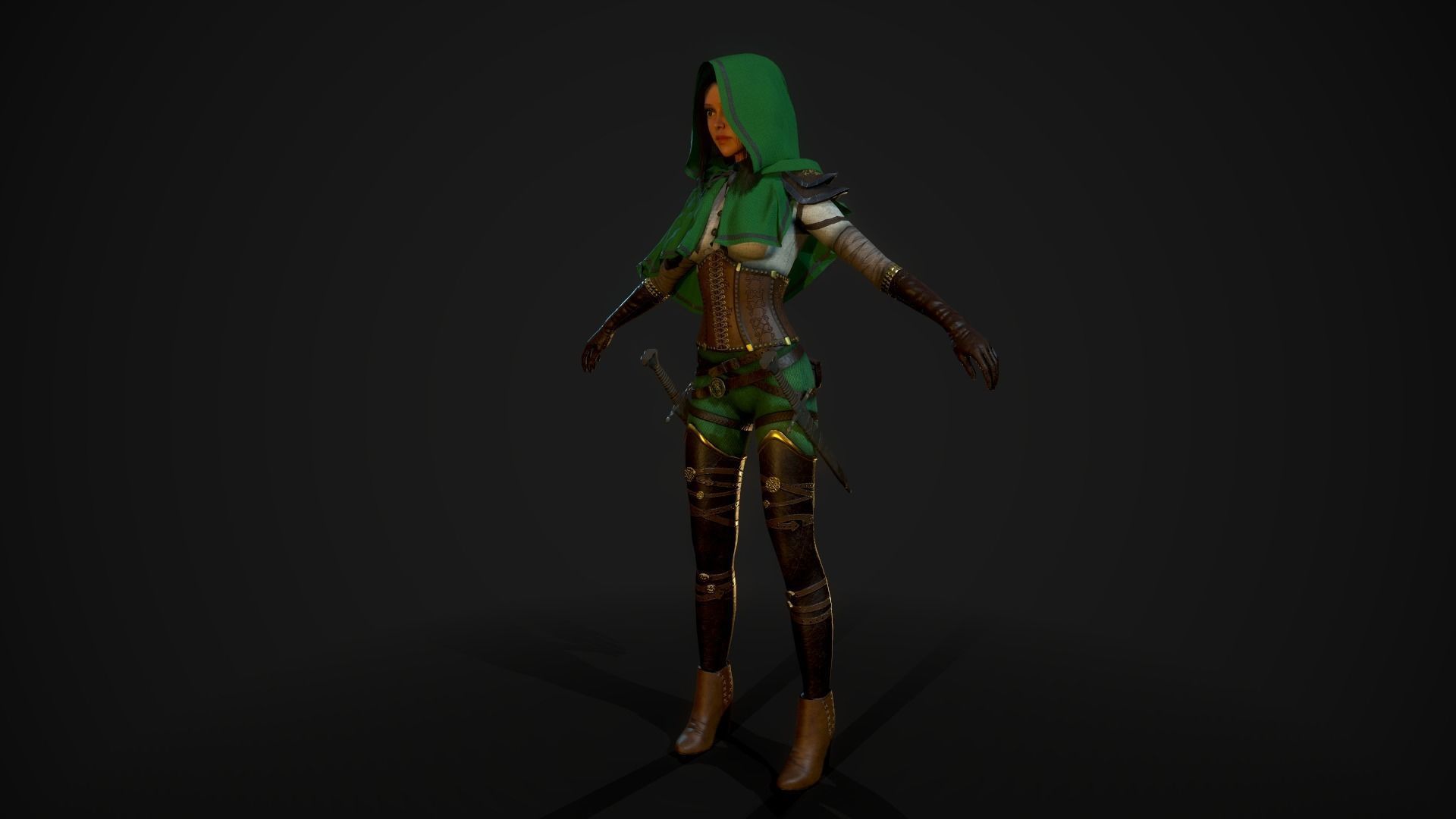 Girl Assassin - Game Ready Character Low-poly 3D model_9