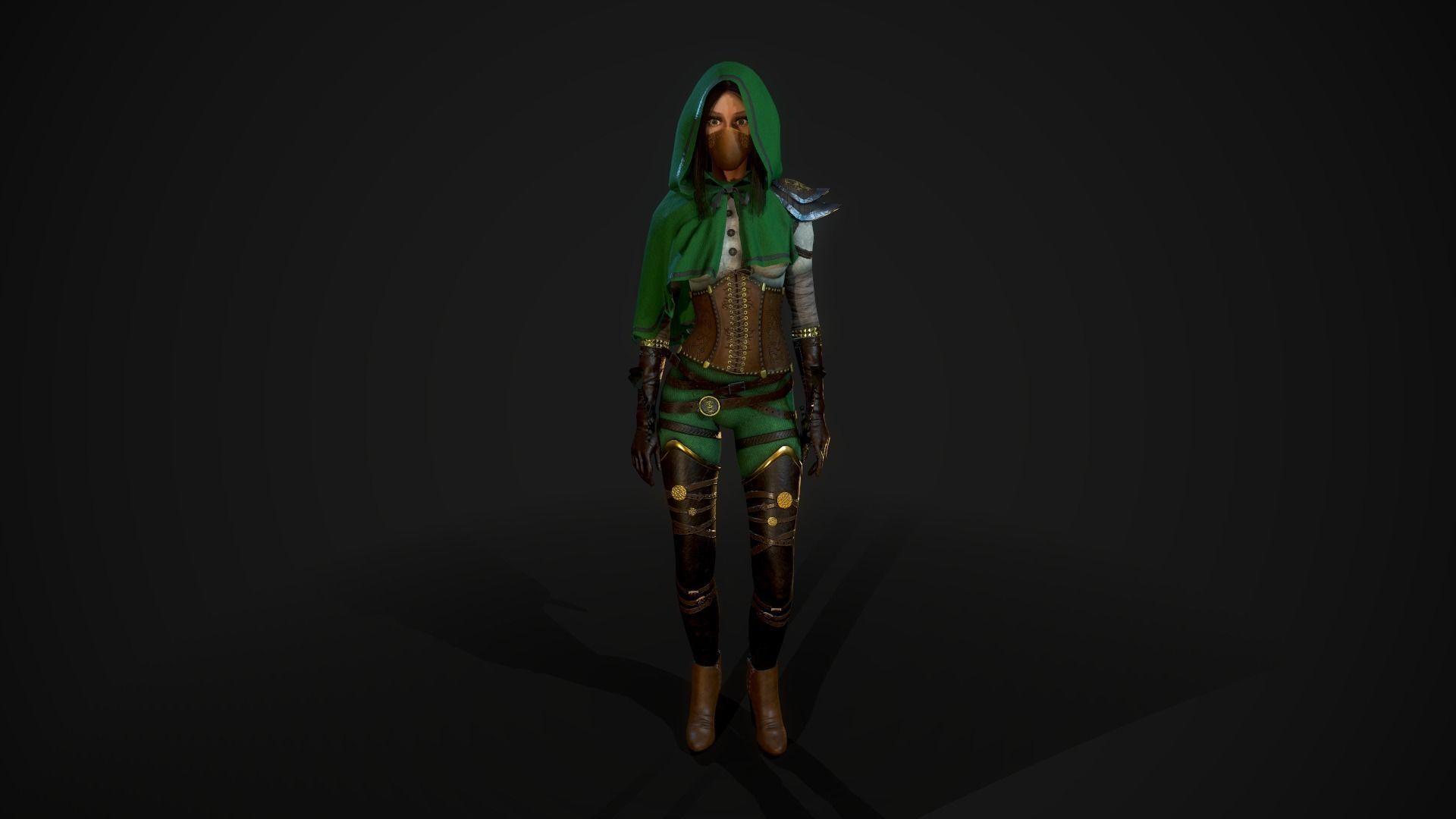 Girl Assassin - Game Ready Character Low-poly 3D model_29