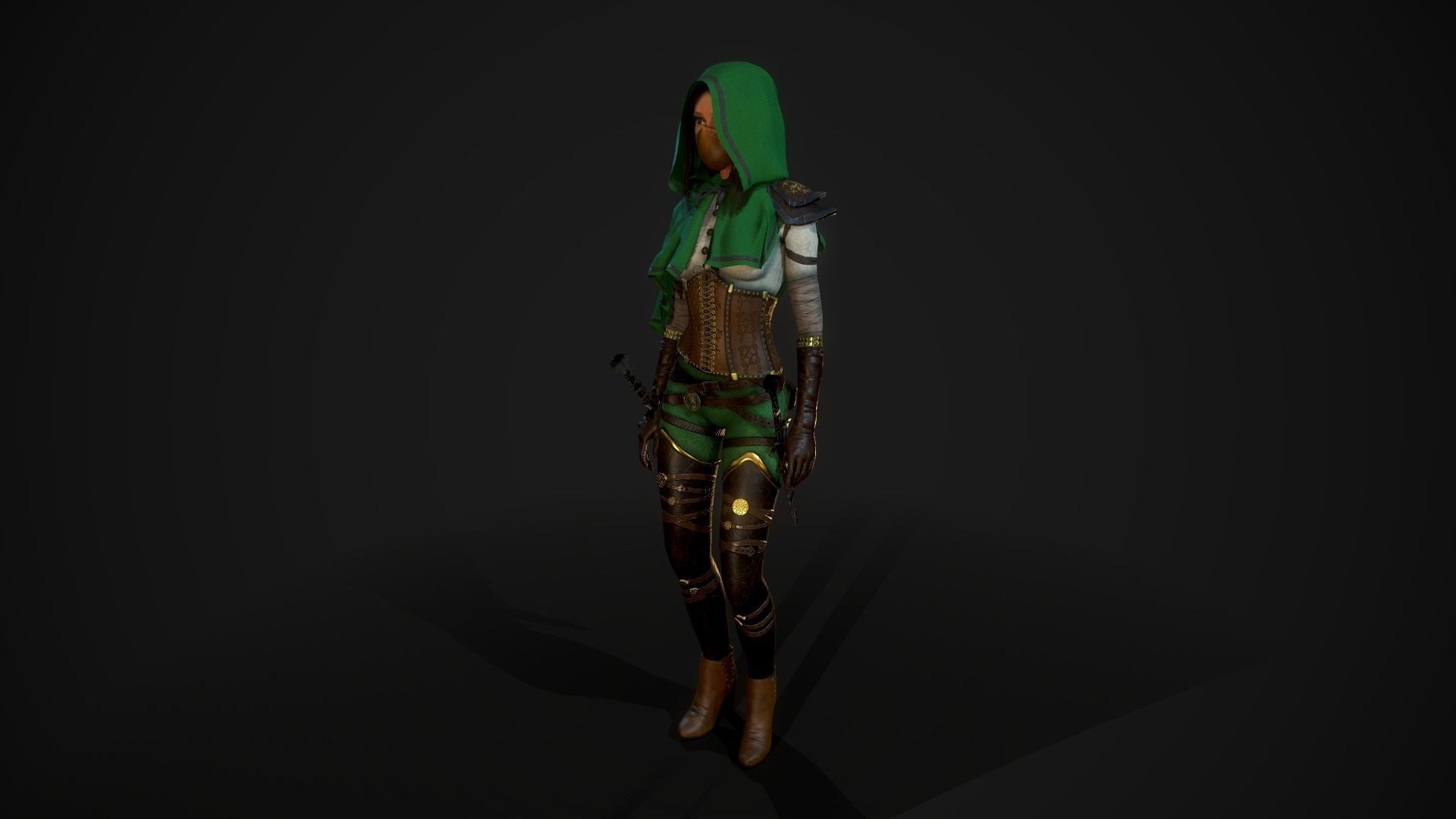 Girl Assassin - Game Ready Character Low-poly 3D model_30