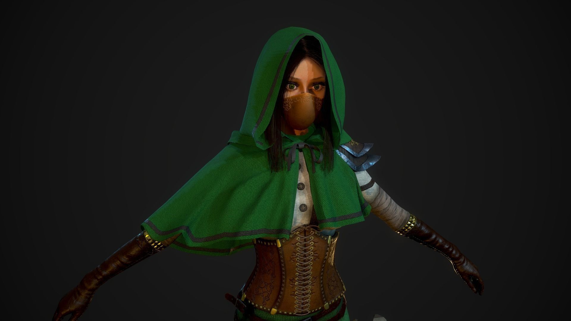 Girl Assassin - Game Ready Character Low-poly 3D model_15