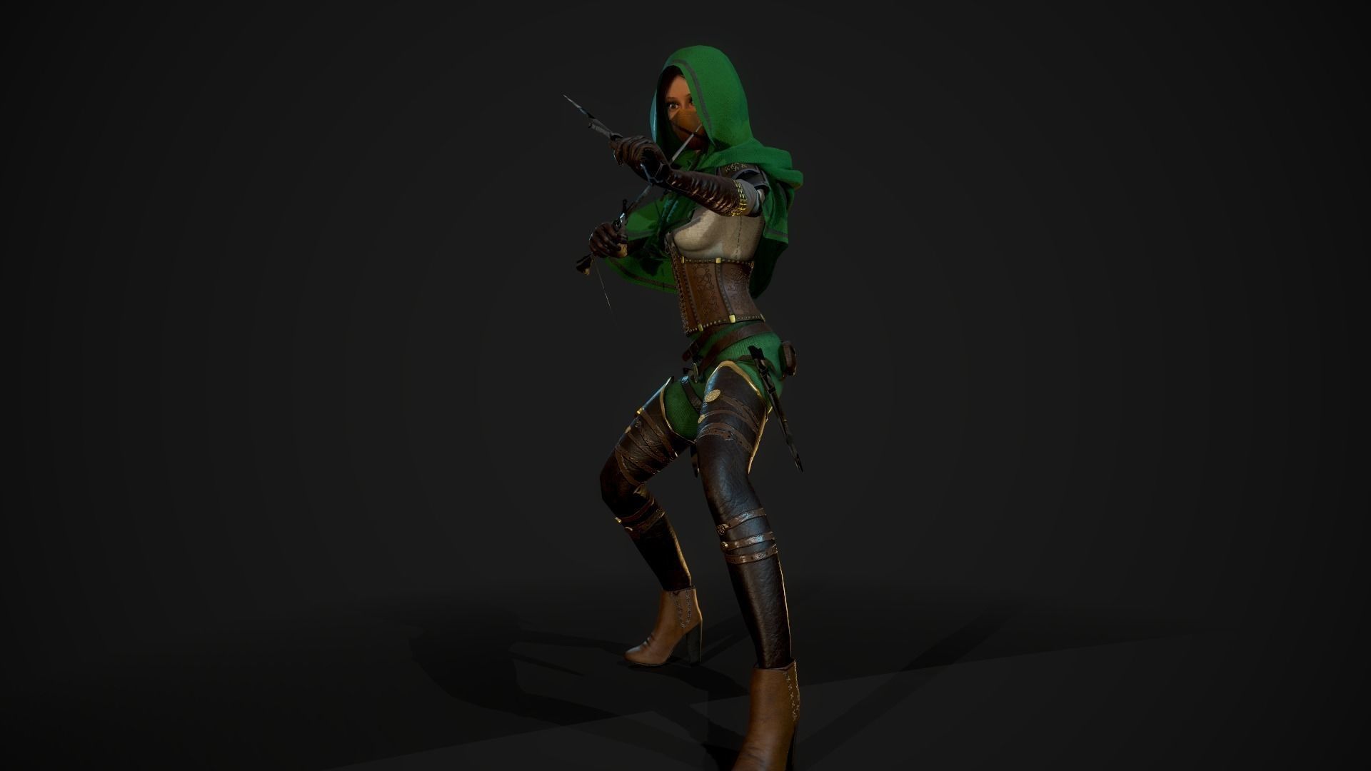 Girl Assassin - Game Ready Character Low-poly 3D model_22