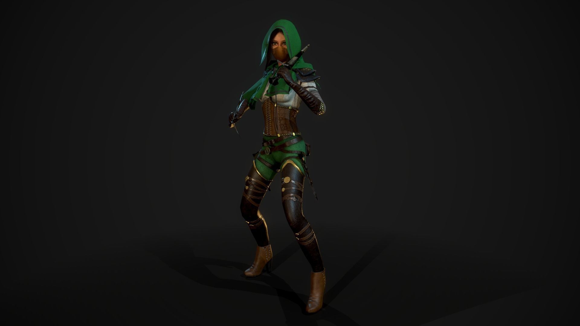 Girl Assassin - Game Ready Character Low-poly 3D model_2