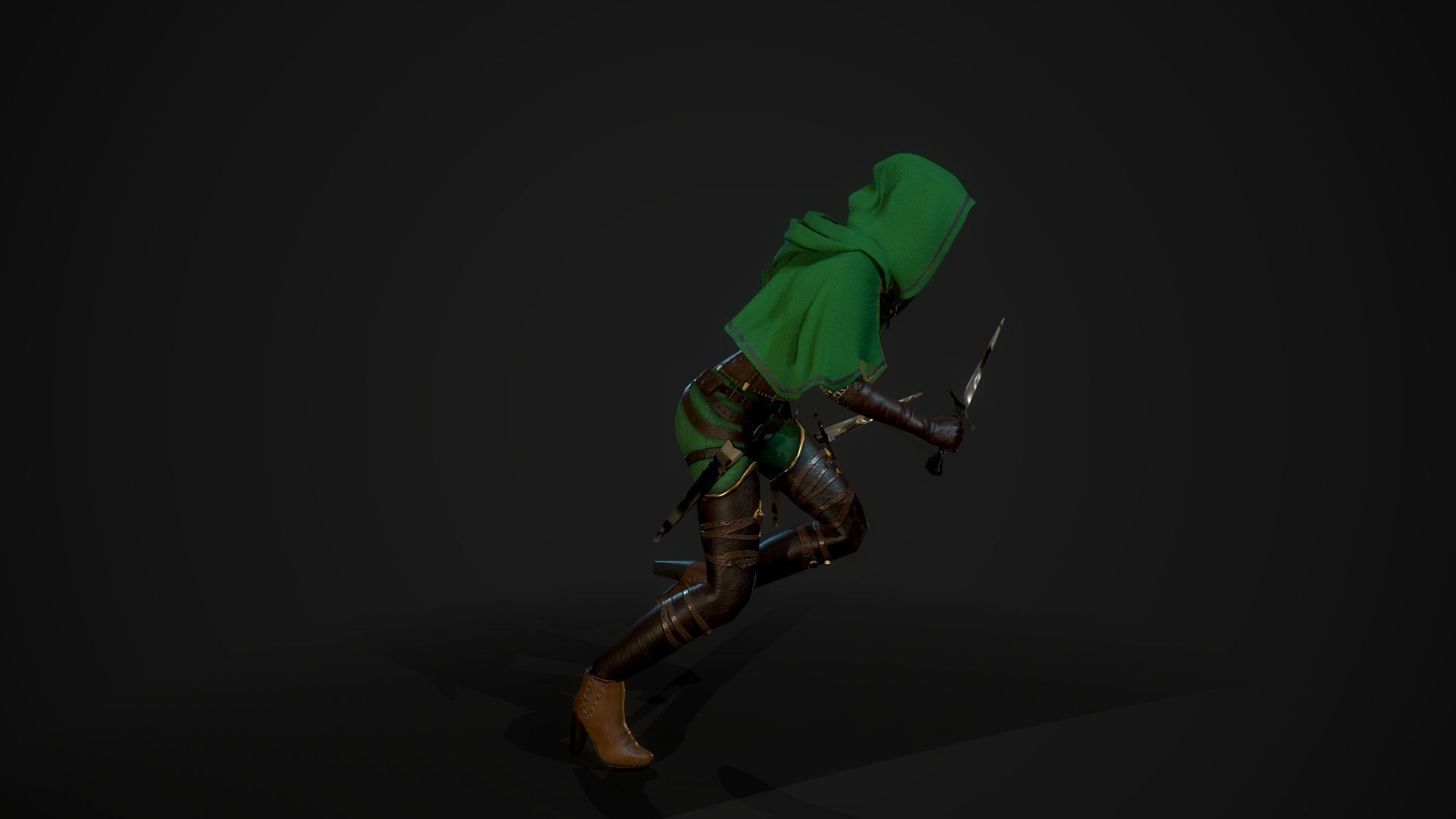 Girl Assassin - Game Ready Character Low-poly 3D model_20