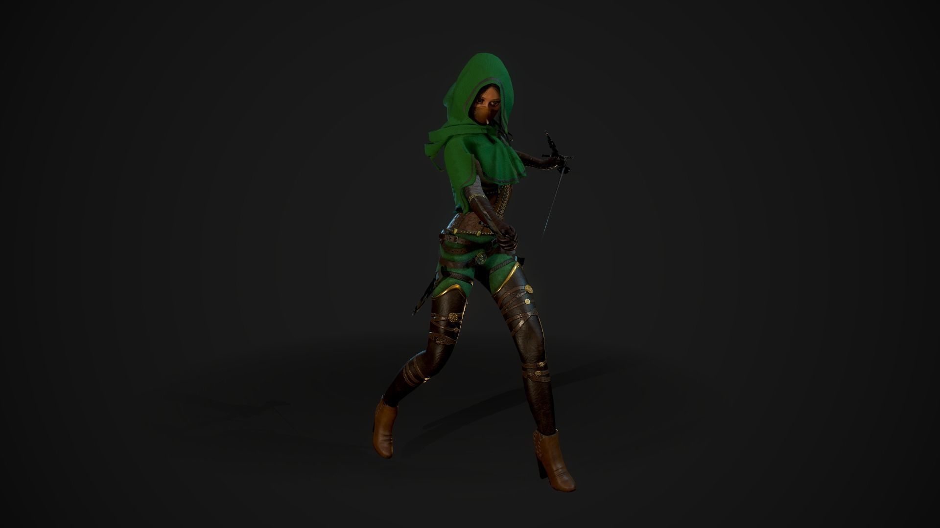 Girl Assassin - Game Ready Character Low-poly 3D model_24