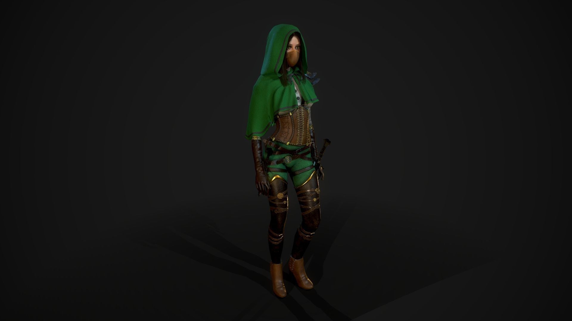 Girl Assassin - Game Ready Character Low-poly 3D model_36