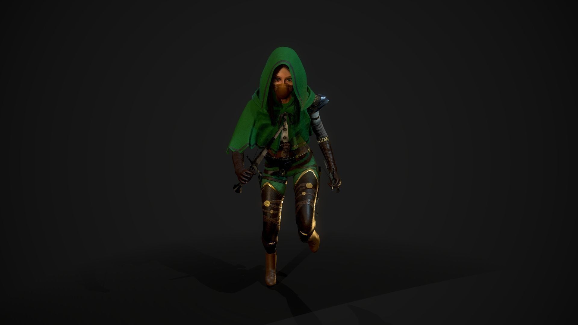 Girl Assassin - Game Ready Character Low-poly 3D model_19