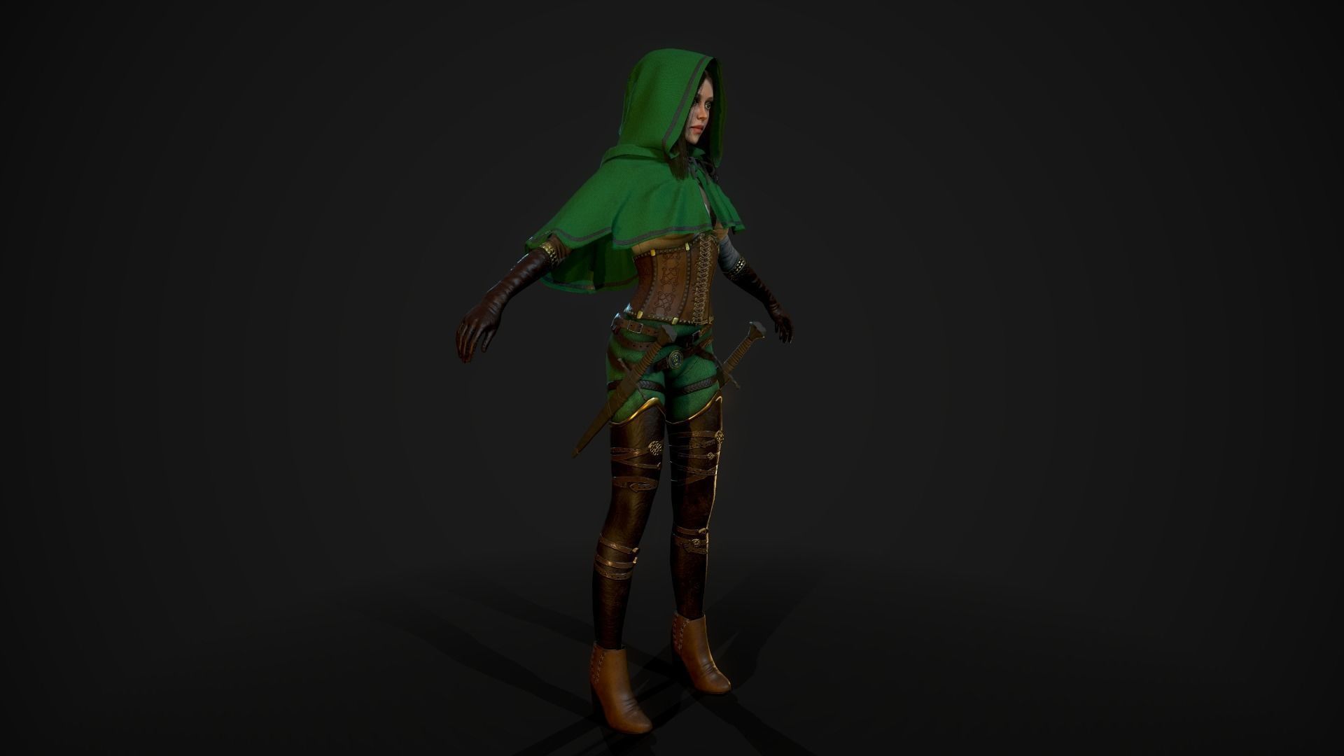 Girl Assassin - Game Ready Character Low-poly 3D model_5